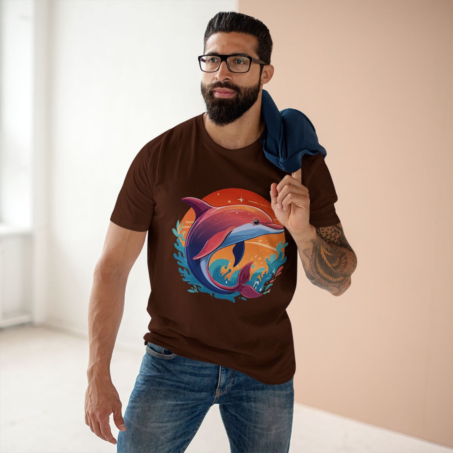 Dolphin Art Shirt for Men and Women Unisex Premium Cotton Tee Featuring Marine Life Illustration by Retro2Nova Collection