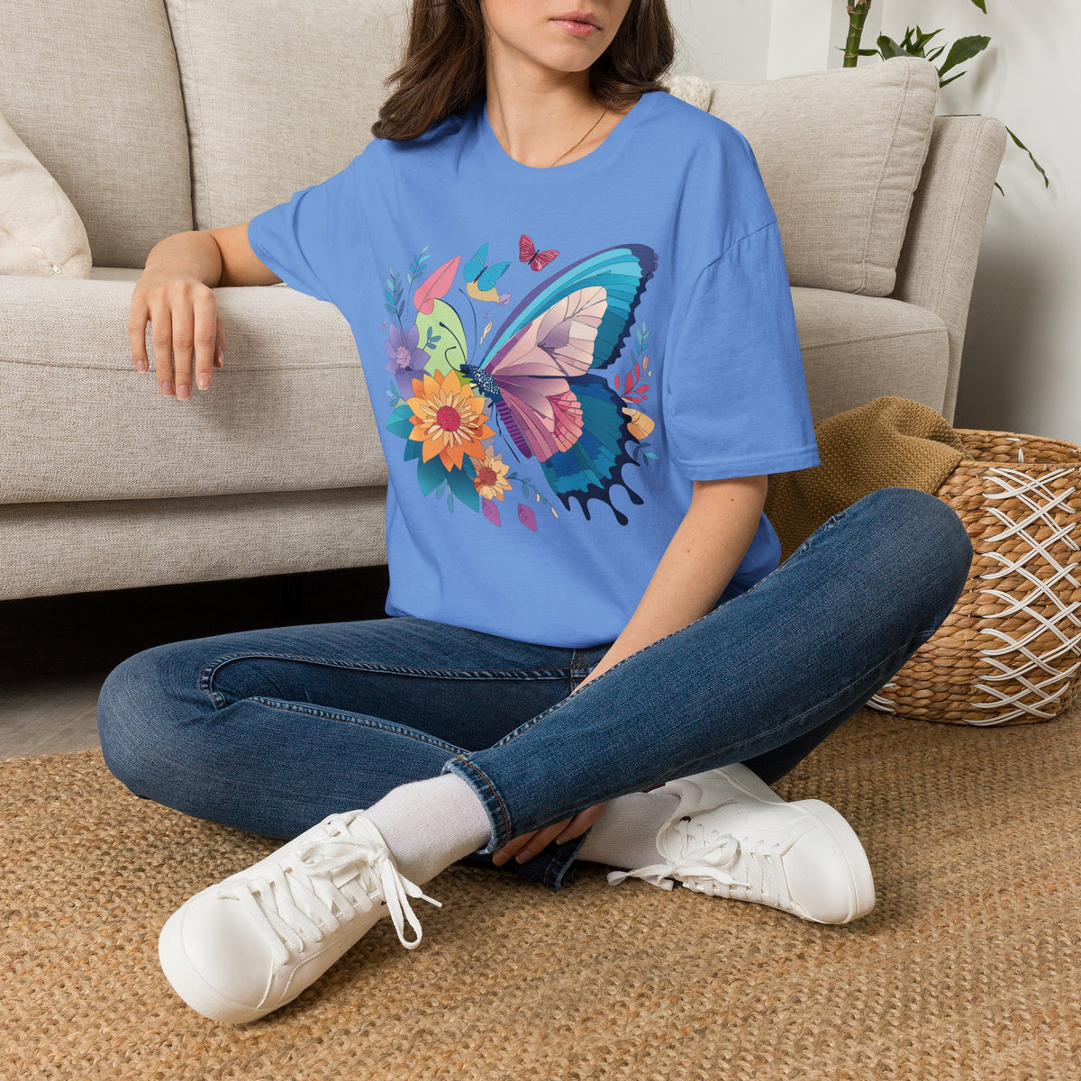 Watercolor Butterfly Floral Graphic Design Unisex 100 Cotton Gildan T-Shirt