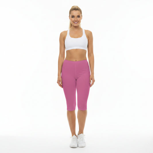 Sweet Peony Pink Color Women's Brushed Suede Poly Span Casual Capri Leggings XS-2XL