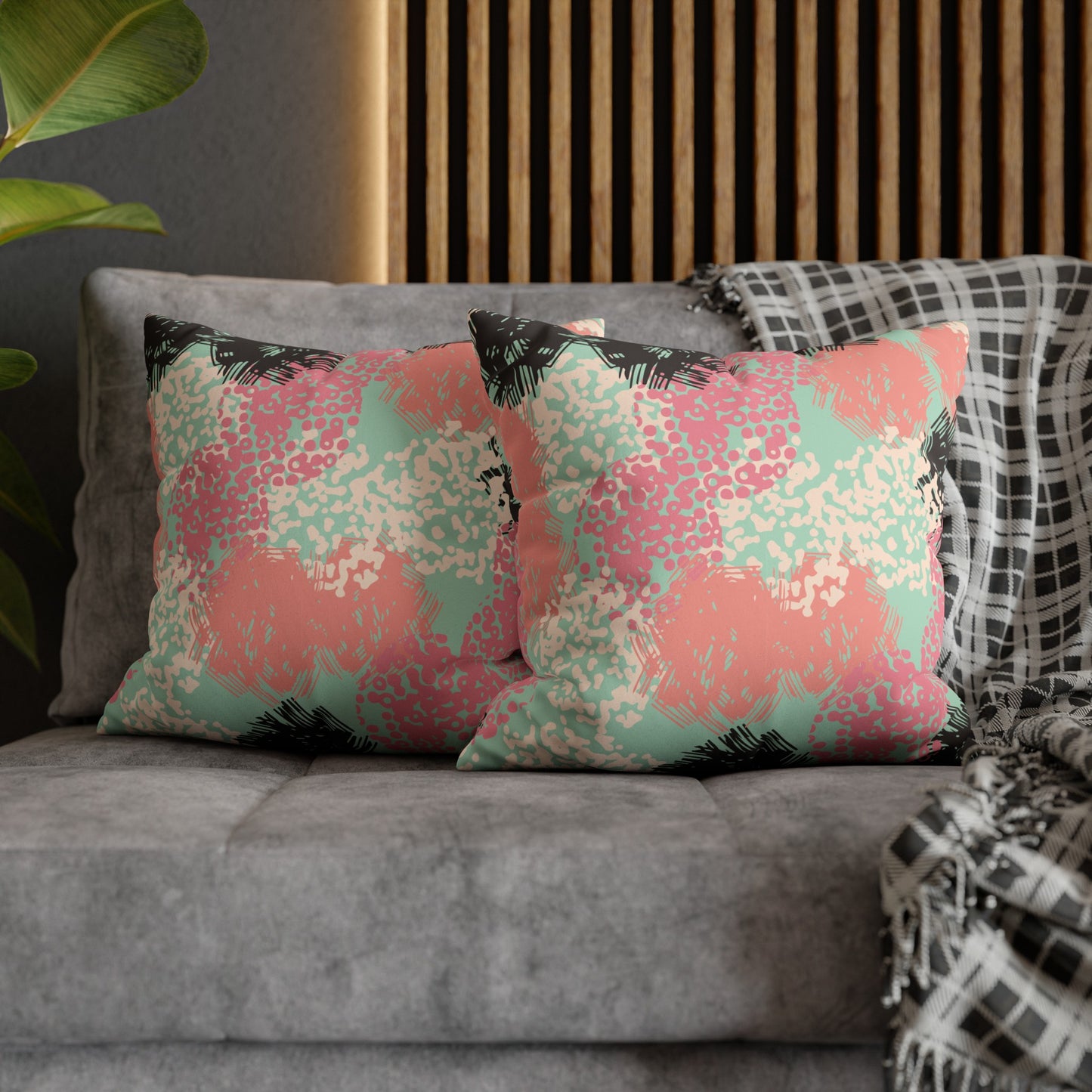 Faux Suede Pillowcase with Abstract print