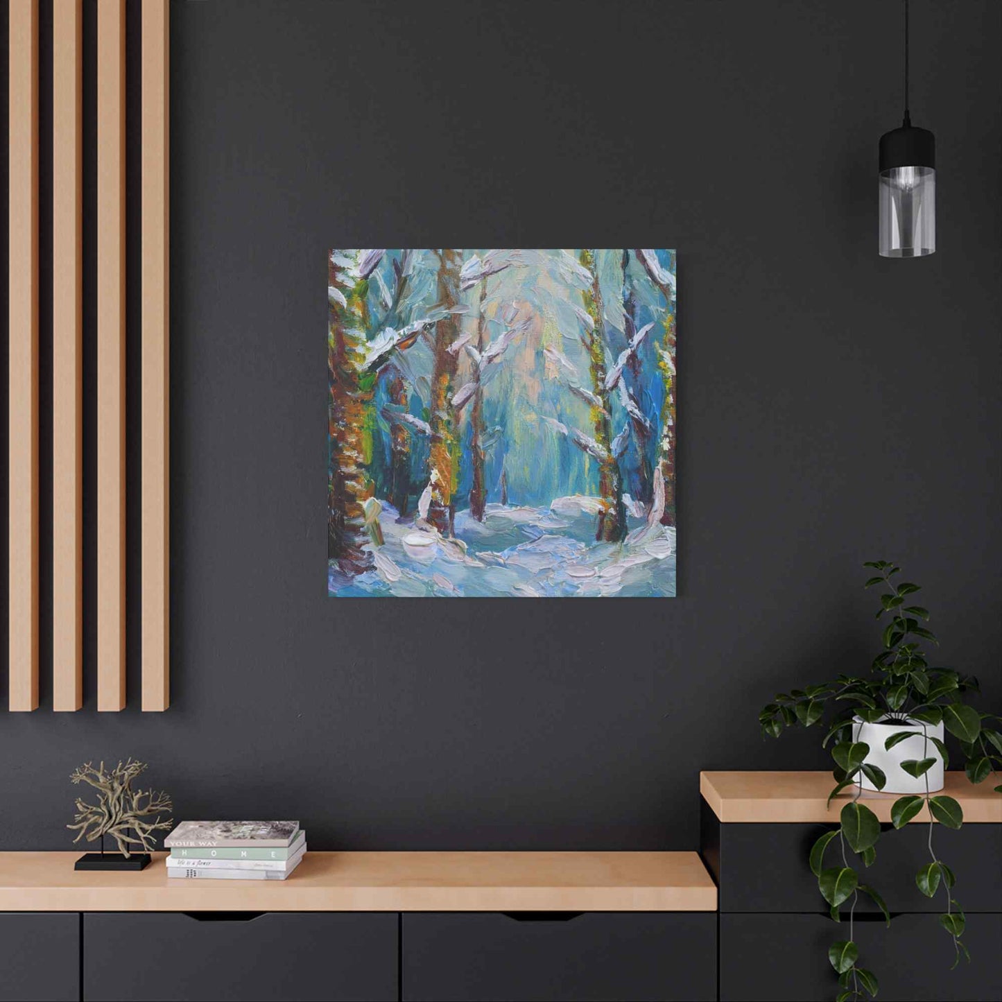 Snow Forest Print Canvas, Oil Paint Print 20x20, 24x24, 30x30, 32x32, 36x36 Art Design Print Pine-Wood Inner Frame MC-76