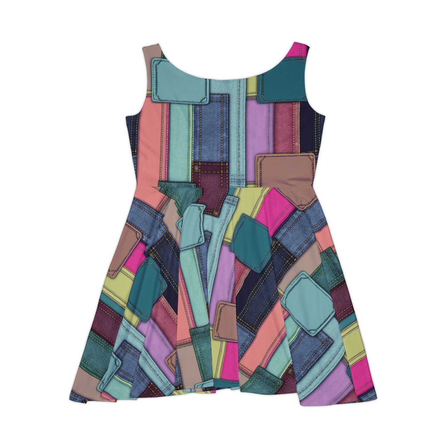 Women Denim Print Skater Dress, Denim Print Poly-Span Dress - 14