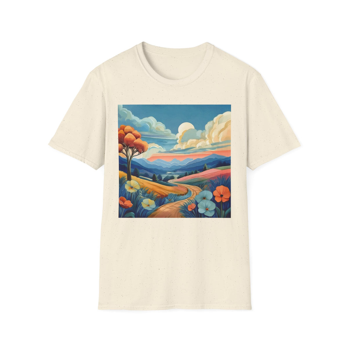 Colorful Mountain Landscape Graphic Posters, Post Stamps Design Unisex 100 Cotton Gildan T-Shirt