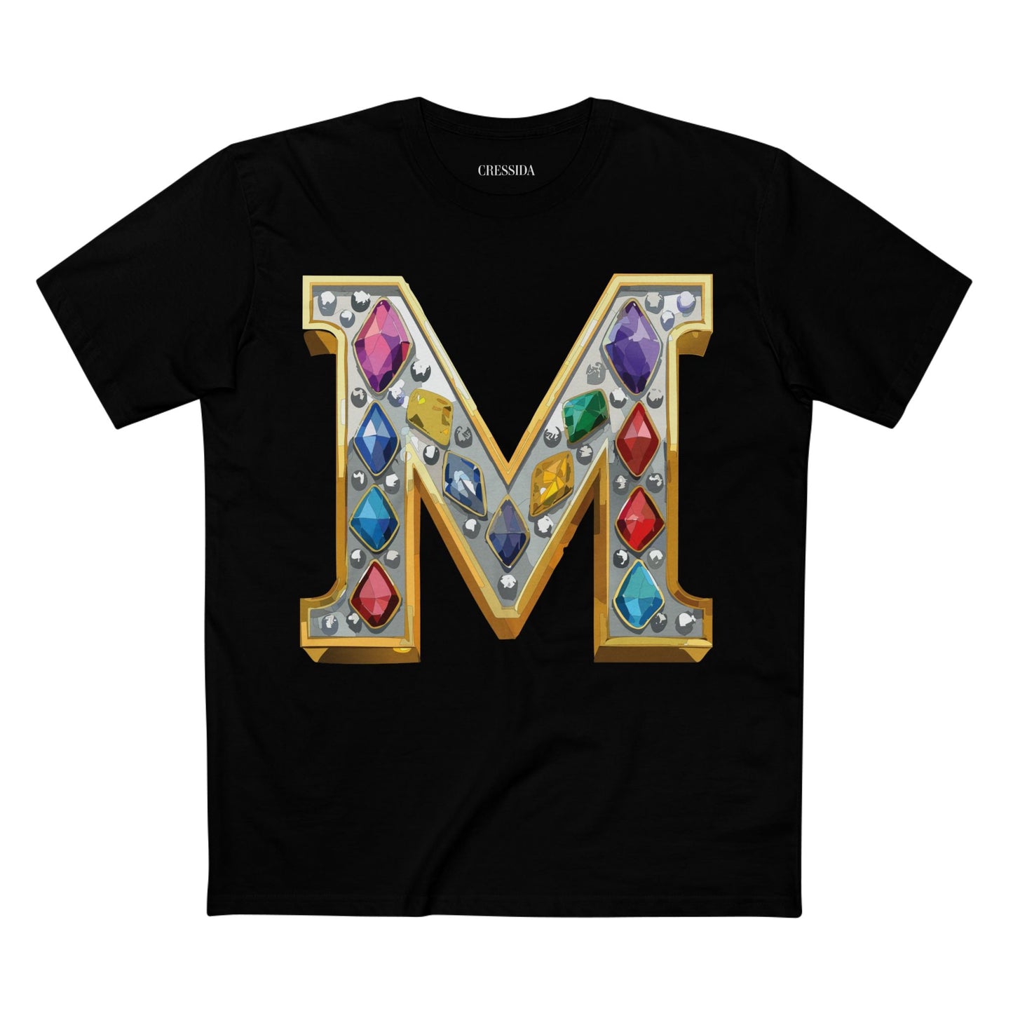 Letter M Graphic Design Tee Unisex 100 Cotton With Antique Gold Letters Artwork T-Shirt