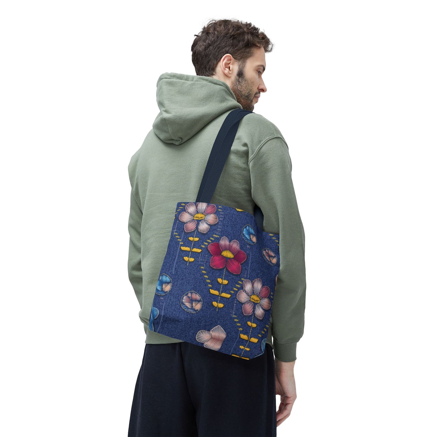 Denim Fabric Imitation Print Unisex Canvas Bag Poly Spun 3 Sizes Tote Bag 159-16