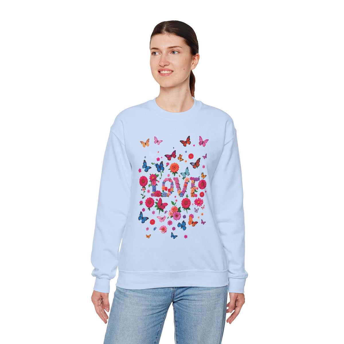 Unisex Floral Love Sweatshirt, Love Floral Sweatshirt, Floral Butterfly Sweatshirt, 50/50 Cotton-Poly Valentine's Day Sweatshirt 07