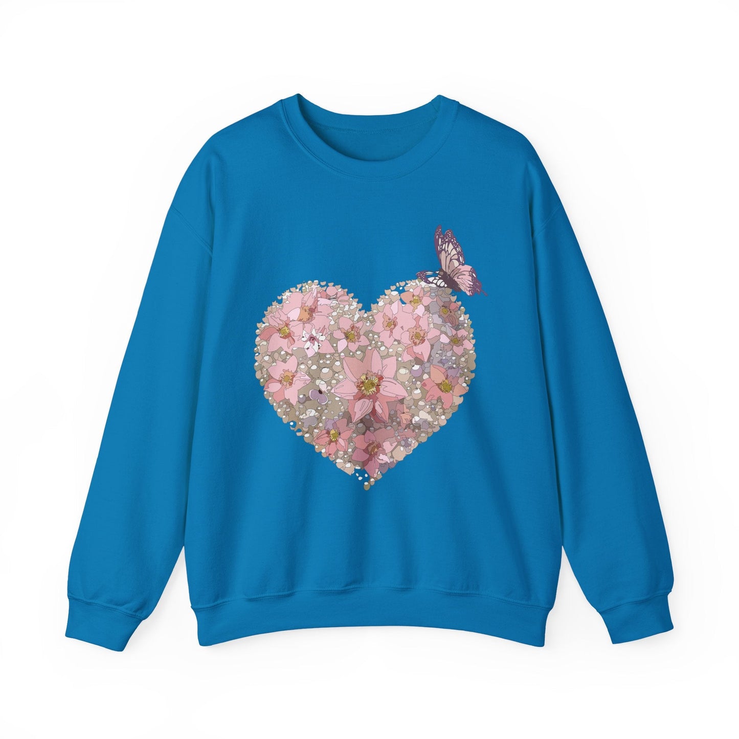 Unisex Floral Heart Sweatshirt Floral Love Valentines Day Gildan 18000 Heavy Blend Crewneck