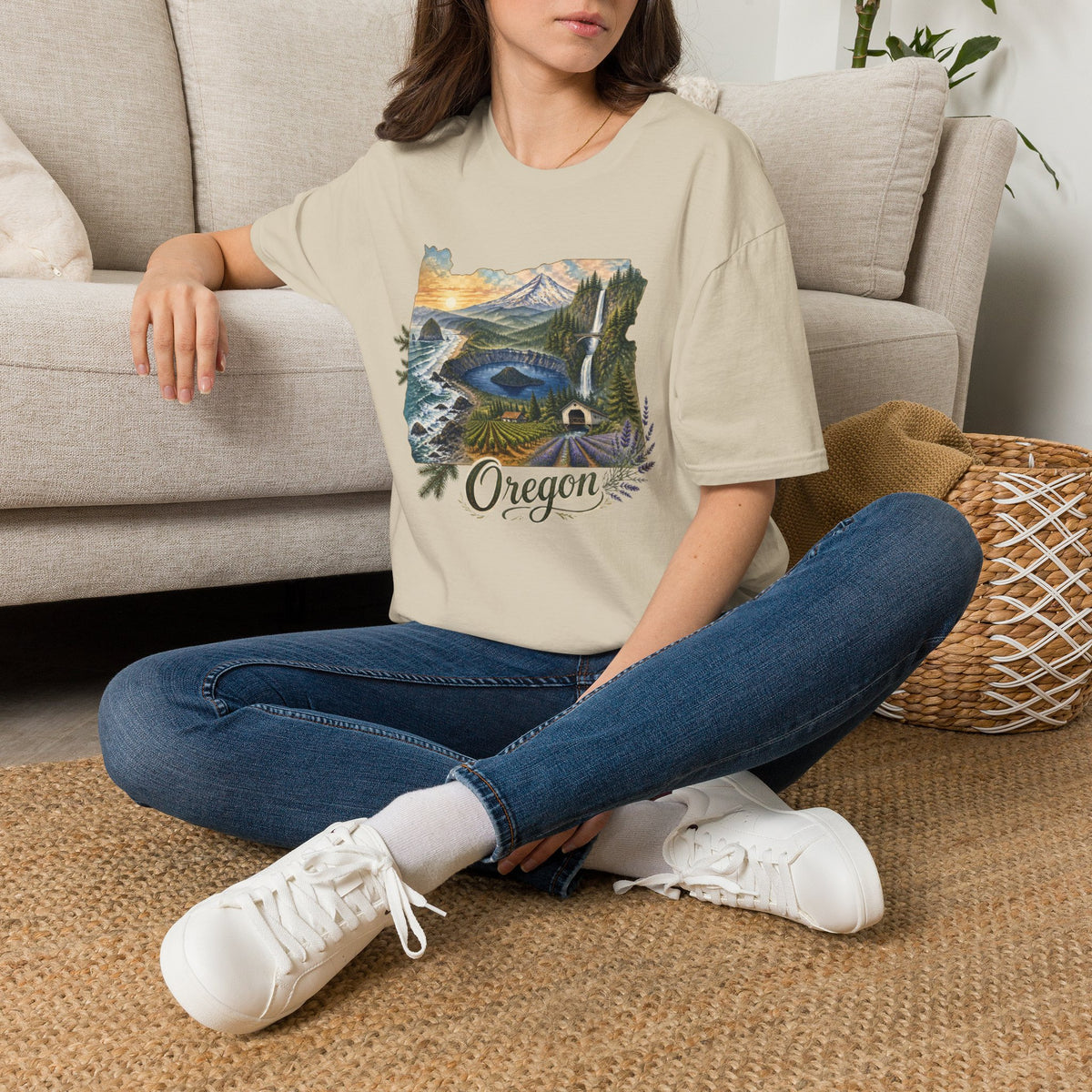 Oregon Crater Lake Mountains Travel Graphic Design Unisex 100 Cotton Gildan T-Shirt