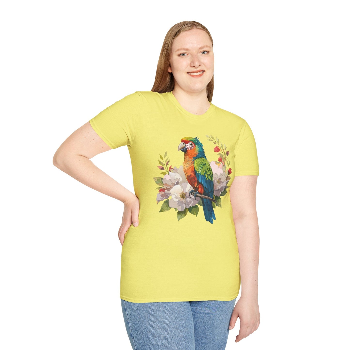 Floral Bird T Shirt Unisex Softstyle Gildan 64000 Graphic Tee With Animal Design