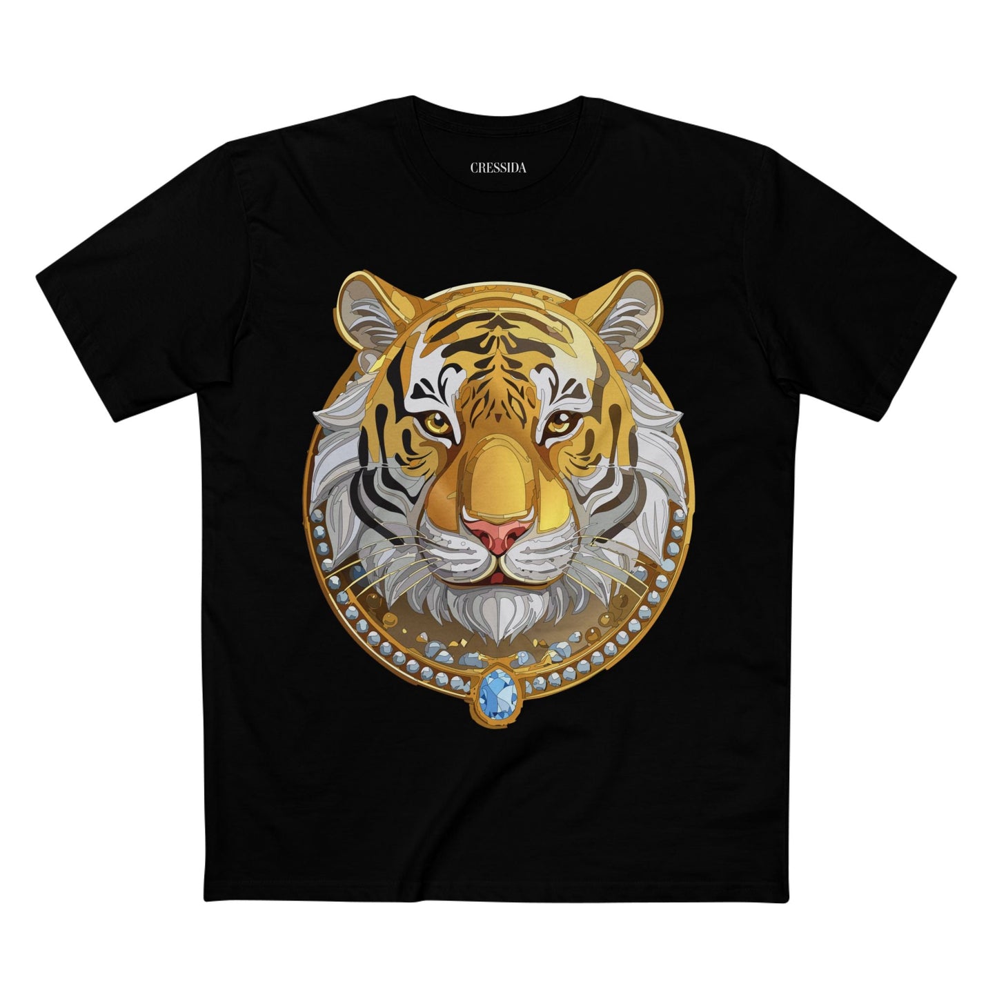 Tiger Graphic Unisex 100 Cotton Tee With Unique Animal Golden Medallion Art Design 4