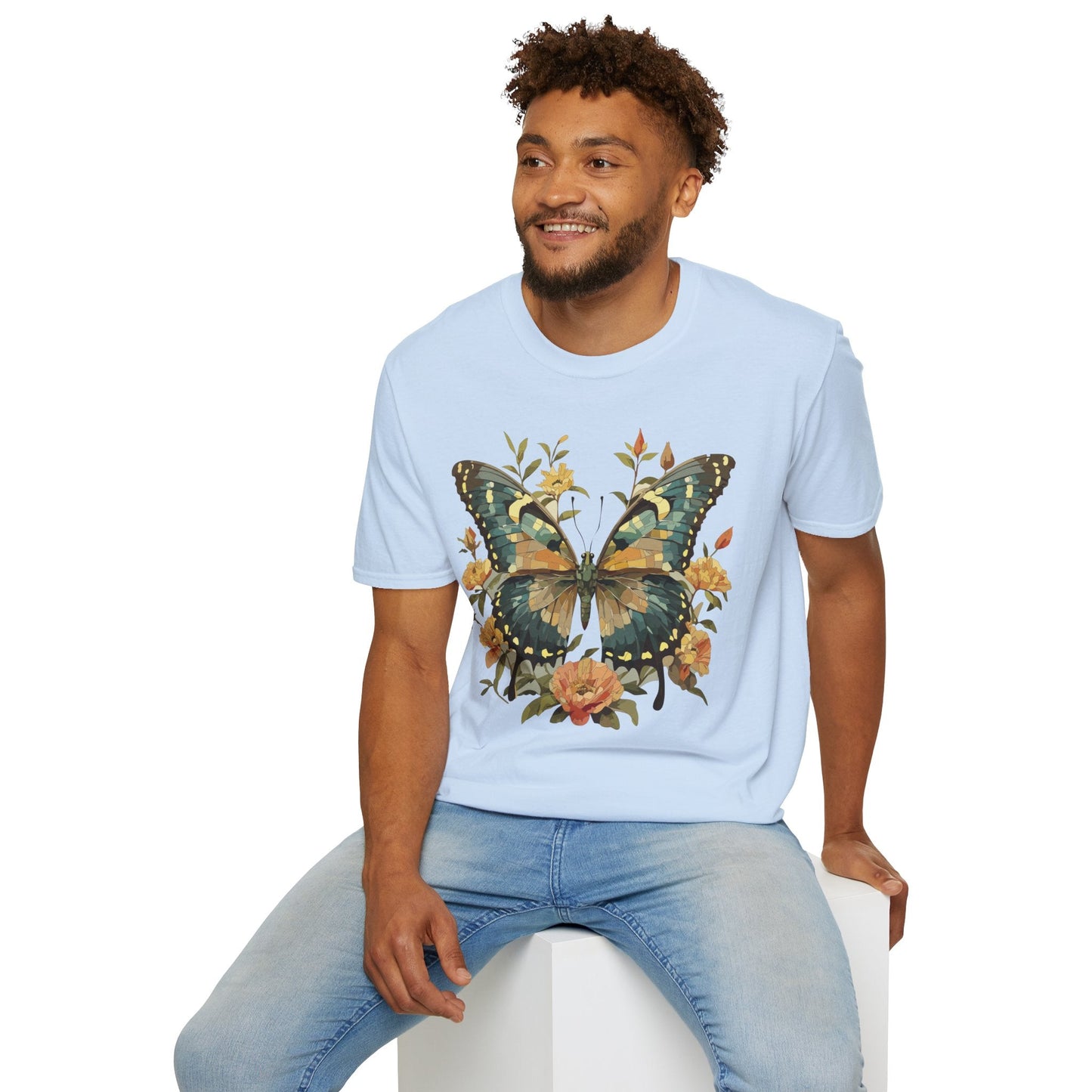 Butterfly Print T Shirt Unisex Monarch Shirt Gildan Softstyle 64000 Ring Spun Cotton