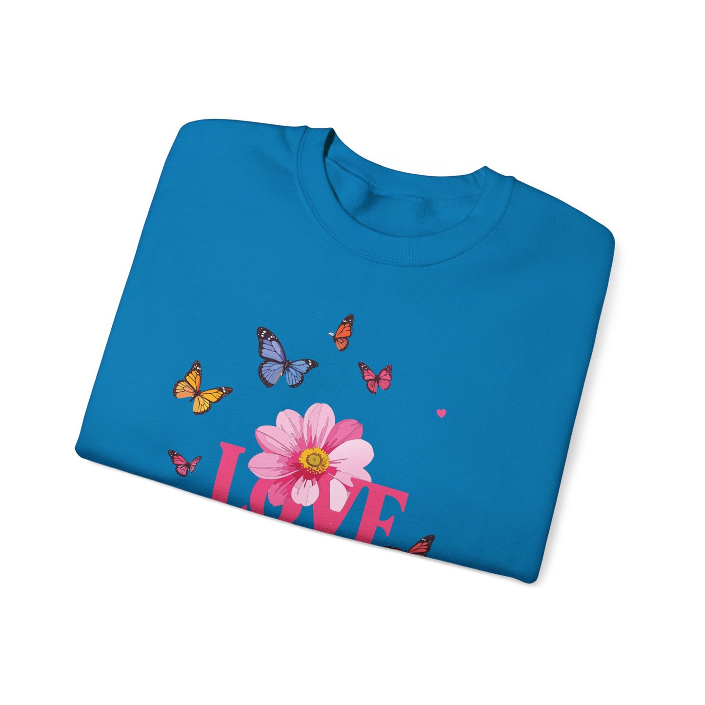 Unisex Floral Love Sweatshirt, Love Floral Sweatshirt, Floral Butterfly Sweatshirt, 50/50 Cotton-Poly Valentine's Day Sweatshirt 01