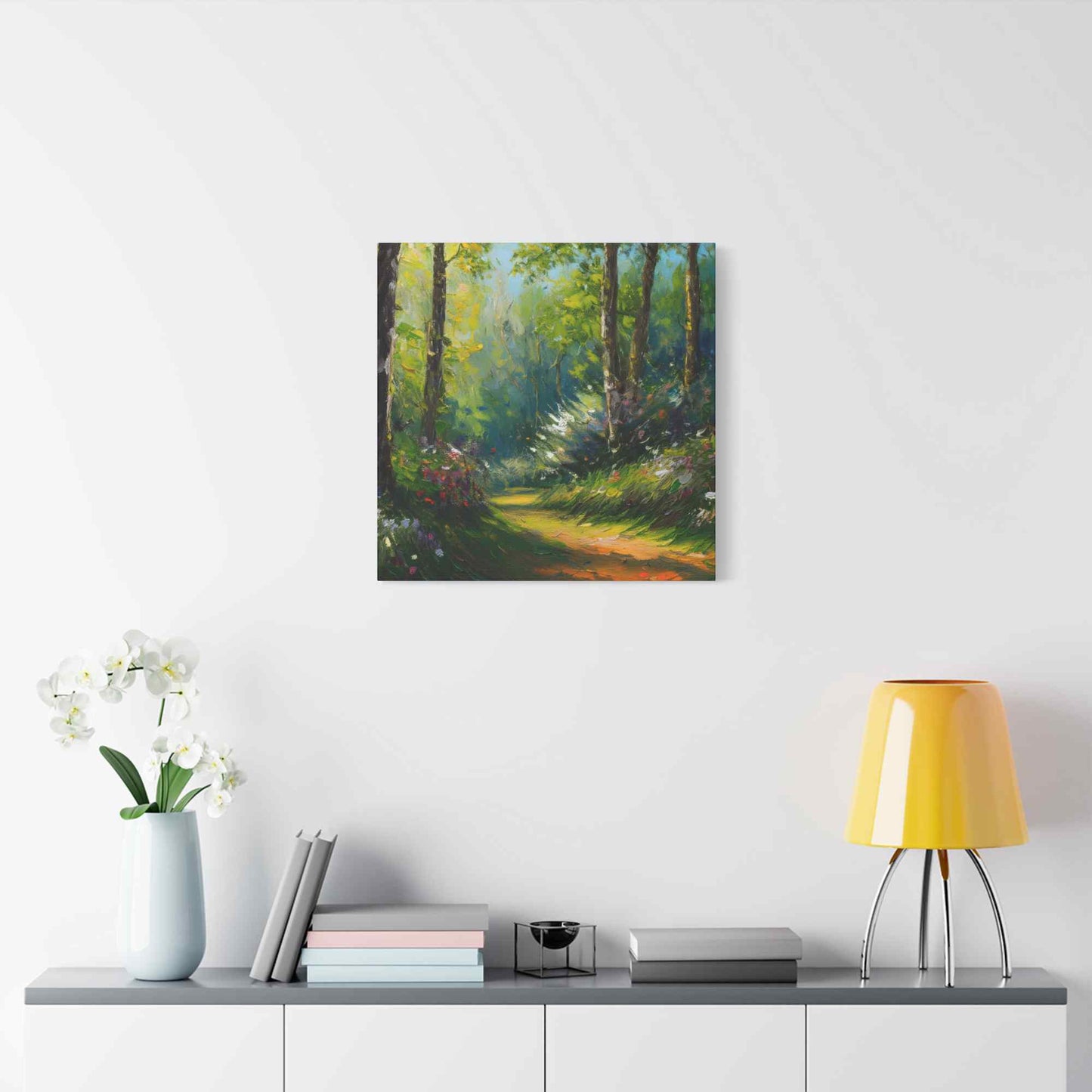 Summer Forest Print Canvas, Oil Paint Print 20x20, 24x24, 30x30, 32x32, 36x36 Art Design Print Pine-Wood Inner Frame MC-88