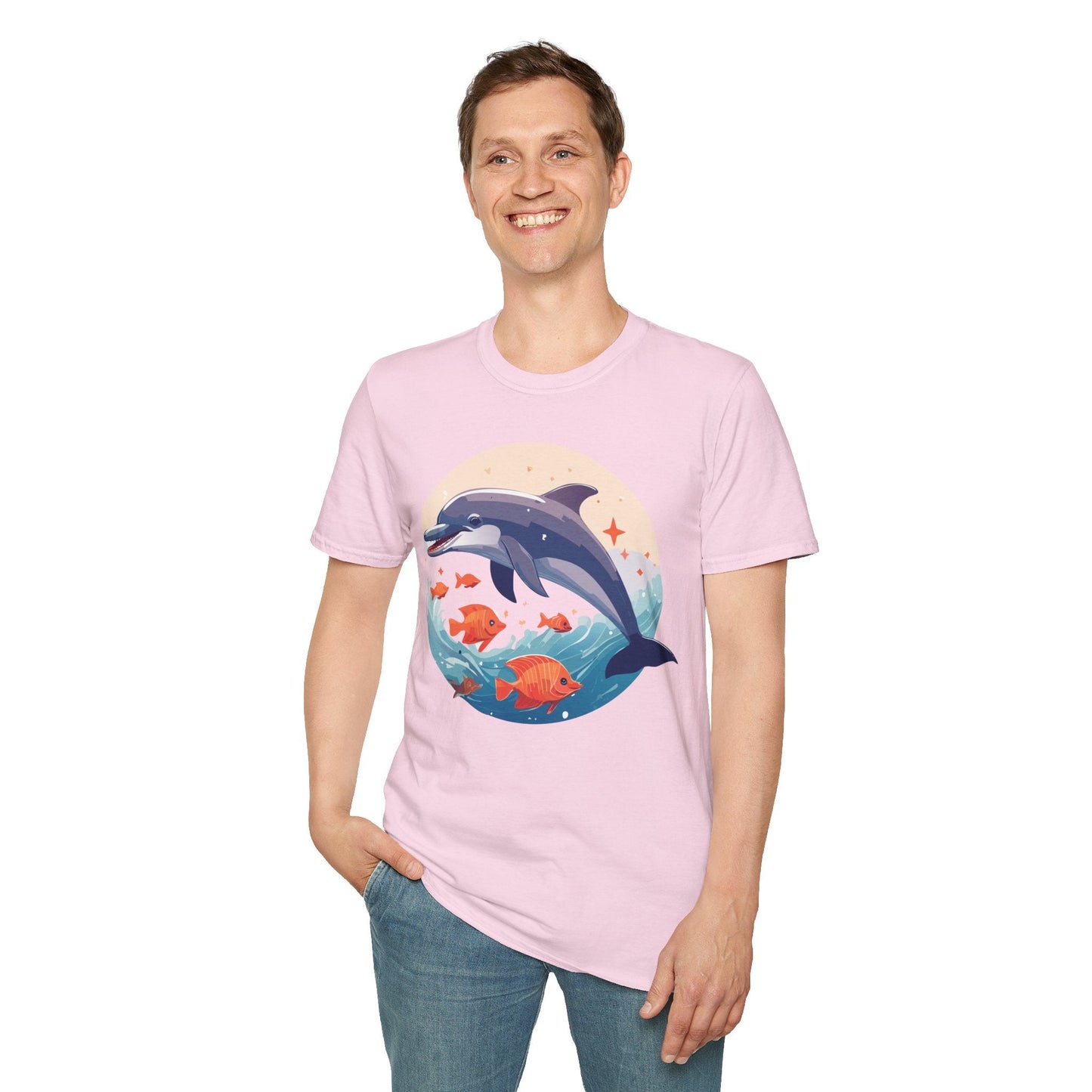 Unisex Dolphin Shirt Gildan Softstyle 64000 Short Sleeve Fish Tee With Dolphin Graphic