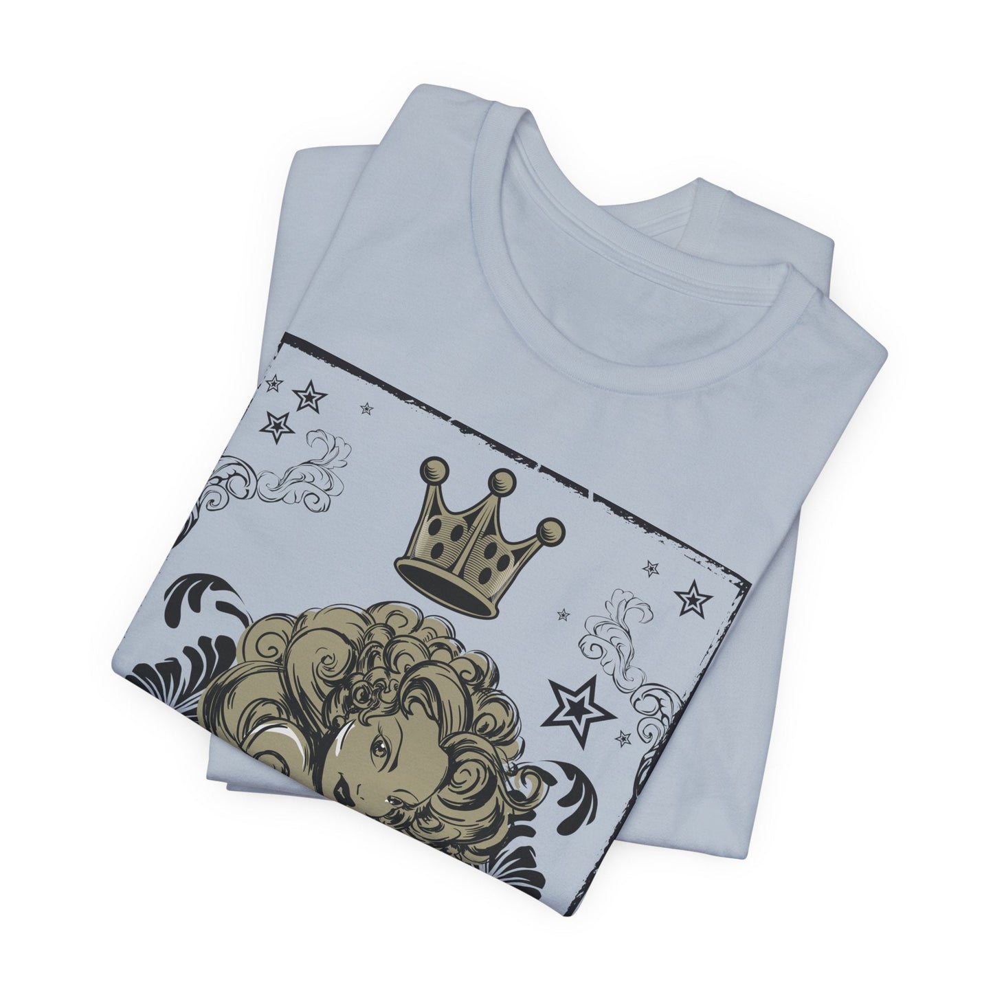 Crown Face Portrait Graphic Tee Vintage Floral Illustration Rock Band T-Shirt