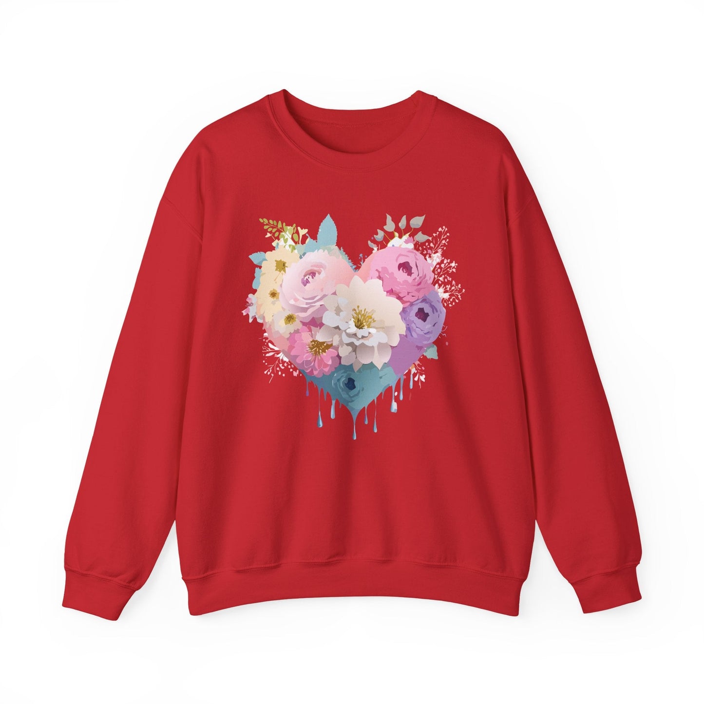 Floral Heart Unisex Crewneck Sweatshirt With Floral Love Valentines Day Design Premium Heavy Blend