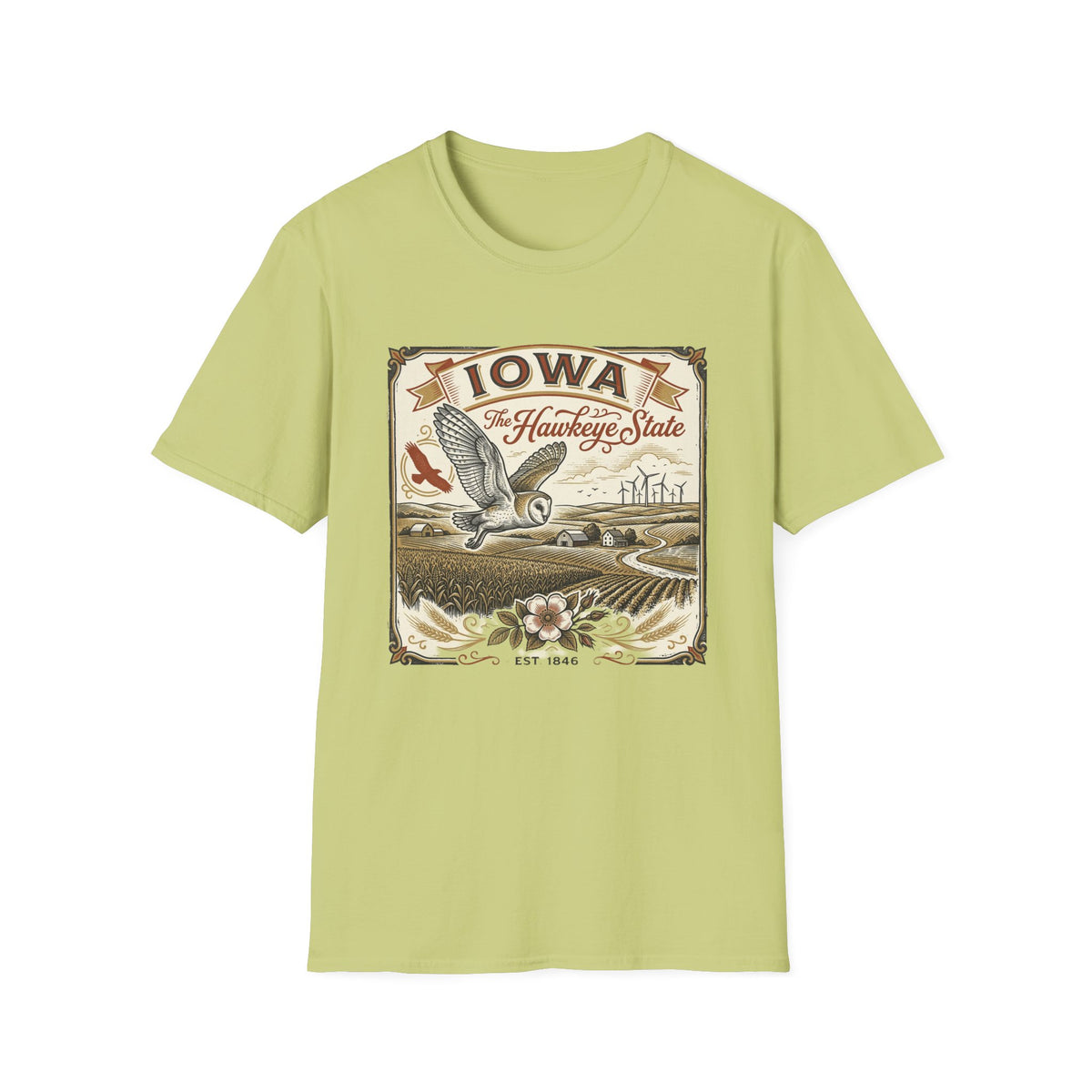 Iowa Hawkeye State Vintage Travel Tourist Graphic Design Unisex 100 Cotton Gildan T-Shirt