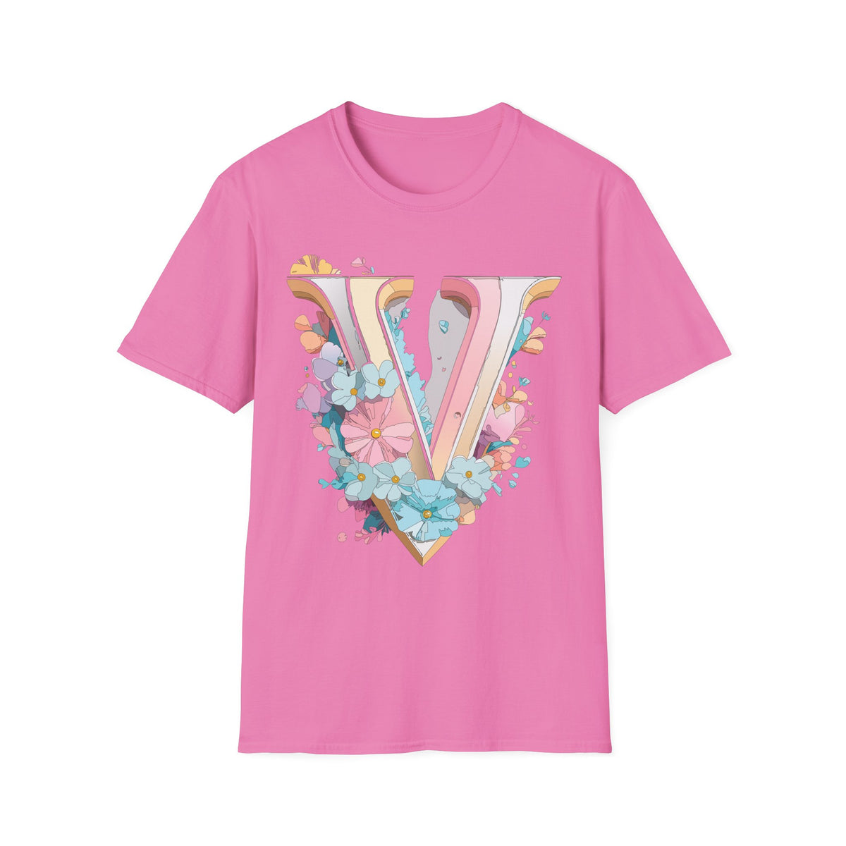 Floral Letter V T-Shirt | Pastel Vintage Monogram Tee