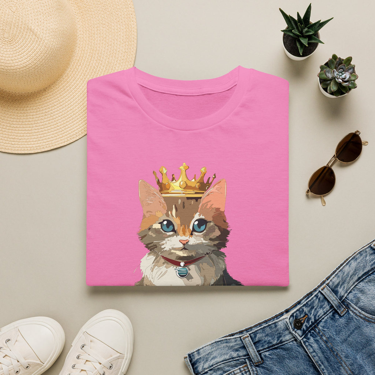 Crowned Tabby Cat T-Shirt | Cute Kitty with Crown and Treasure