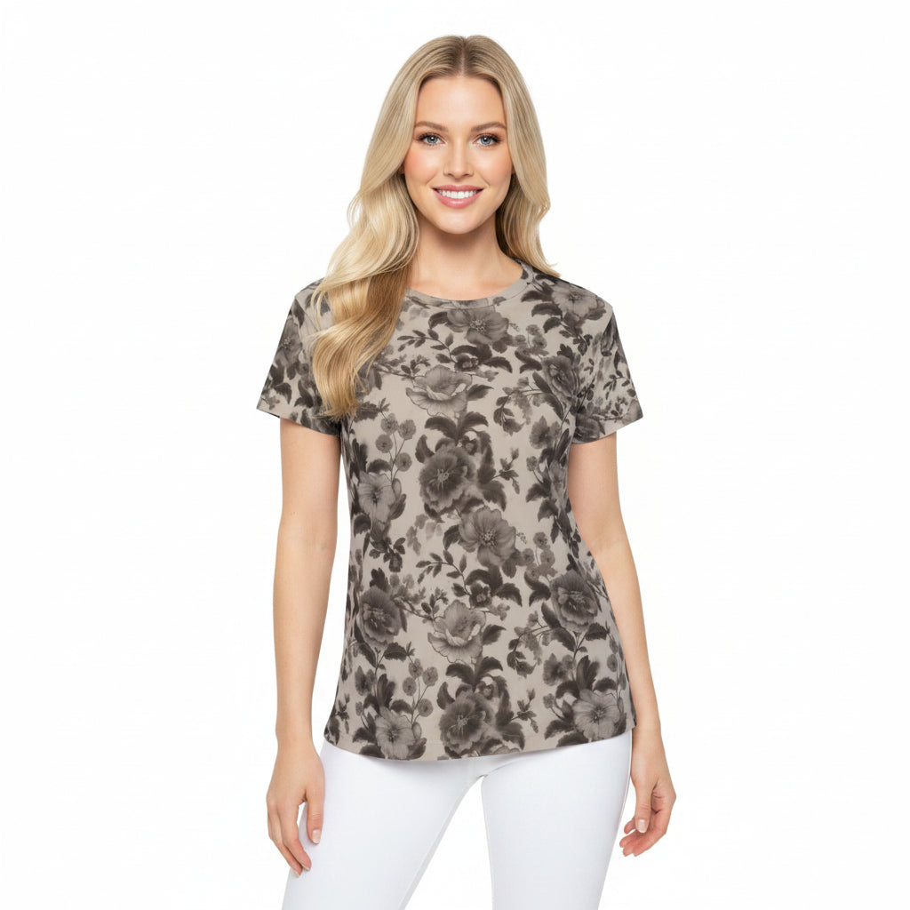 Women Poly T-Shirt with Floral Print