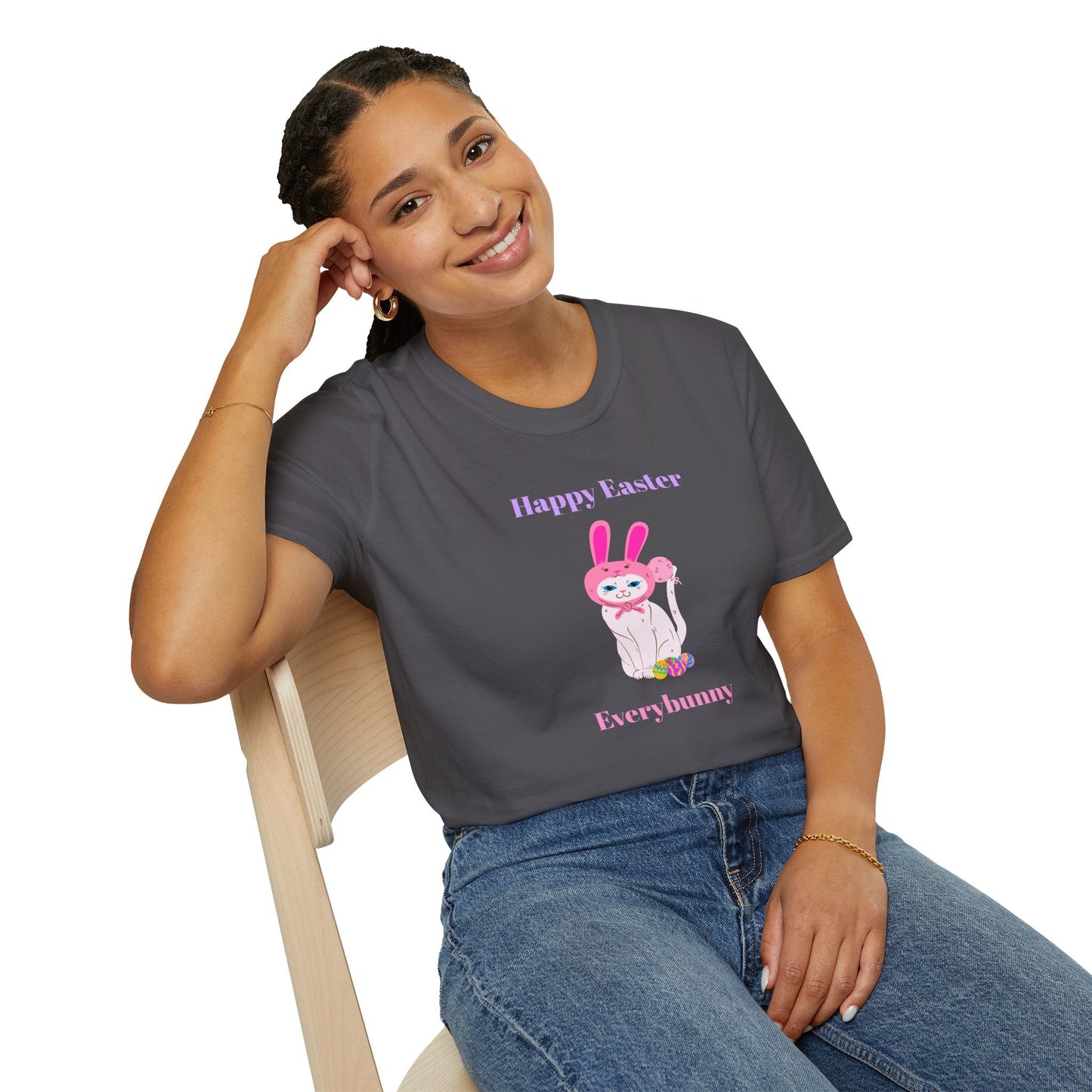 Unisex Easter Bunny T Shirt Softstyle 64000 Tee With Easter Design Print Gildan 100 Percent Ring Spun Cotton