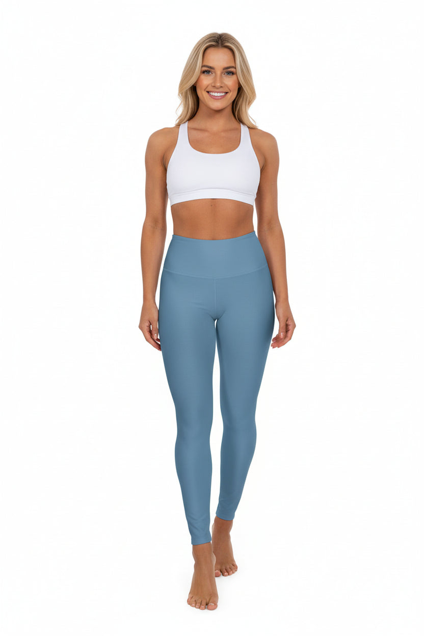 High-Waist Air Force Blue Yoga Leggings Women's Seamless Poly-Span Stretchy Blue Activewear Pants