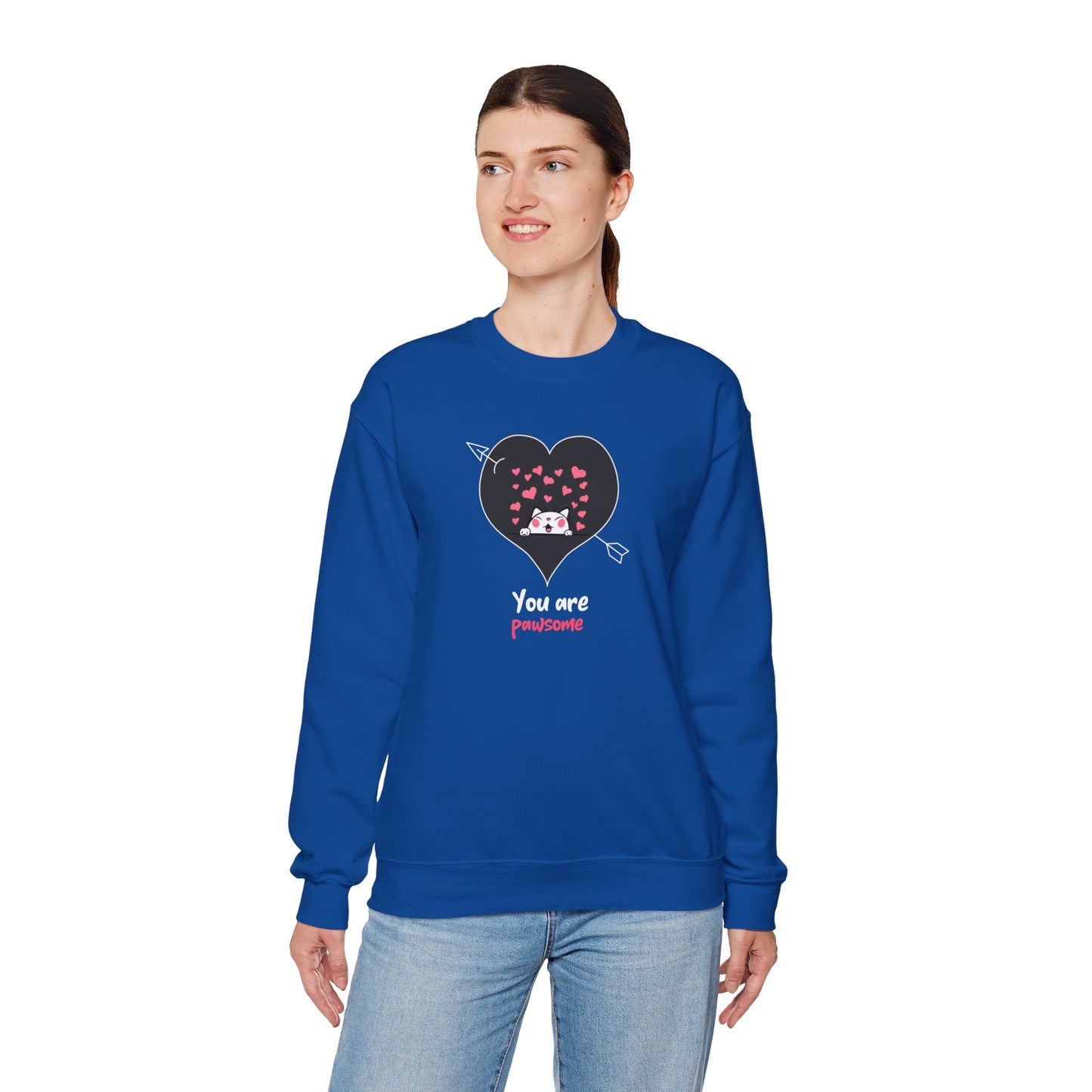 Cat Heart Sweatshirt Valentines Day Fifty Fifty Cotton Poly Unisex Crewneck Gift Idea