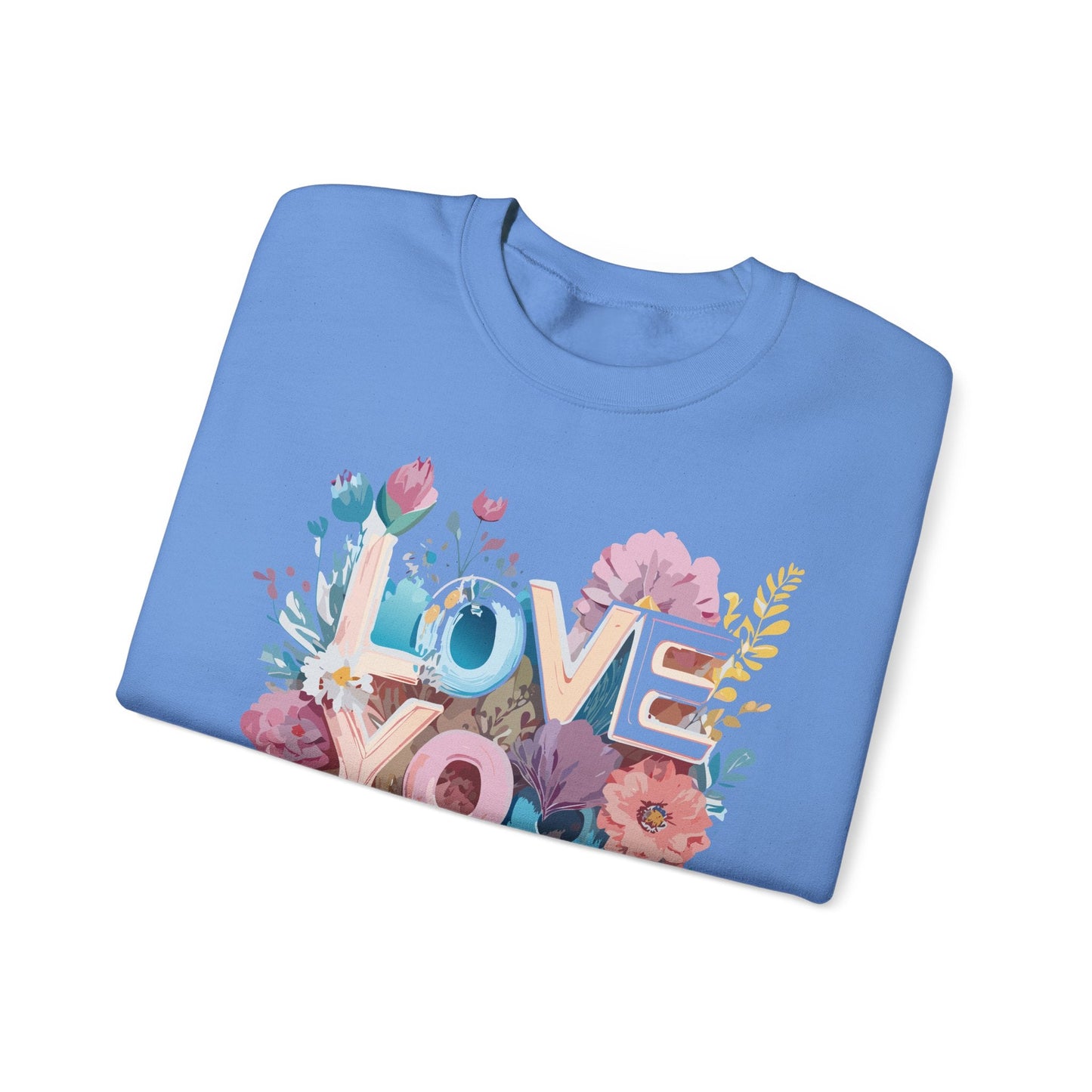 Floral Love Sweatshirt Unisex Heavy Blend Crewneck Valentine Day Flower Print Cozy Fleece Warm Gift