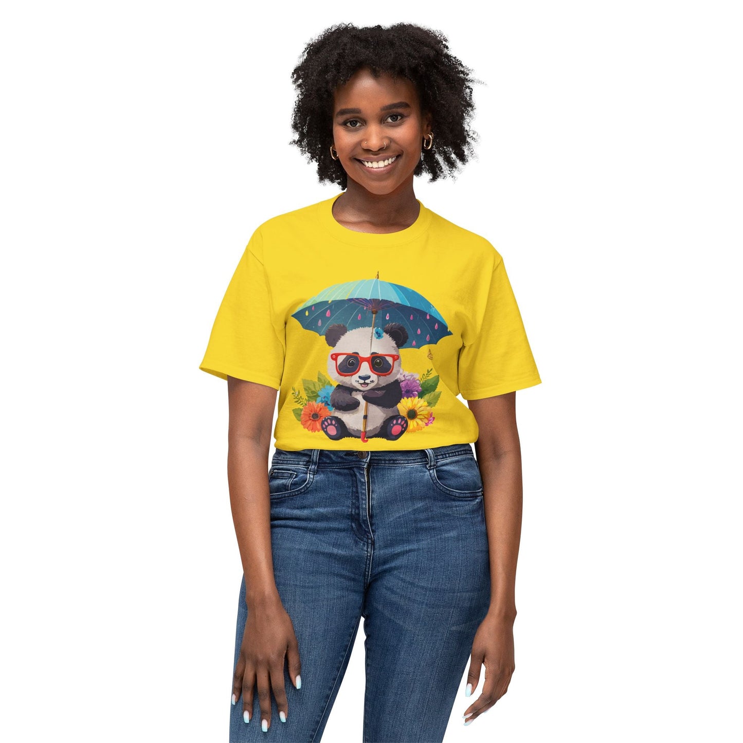 Panda Art T Shirt Unisex HD Cotton Tee With Floral Print Panda Design USA Printed Now