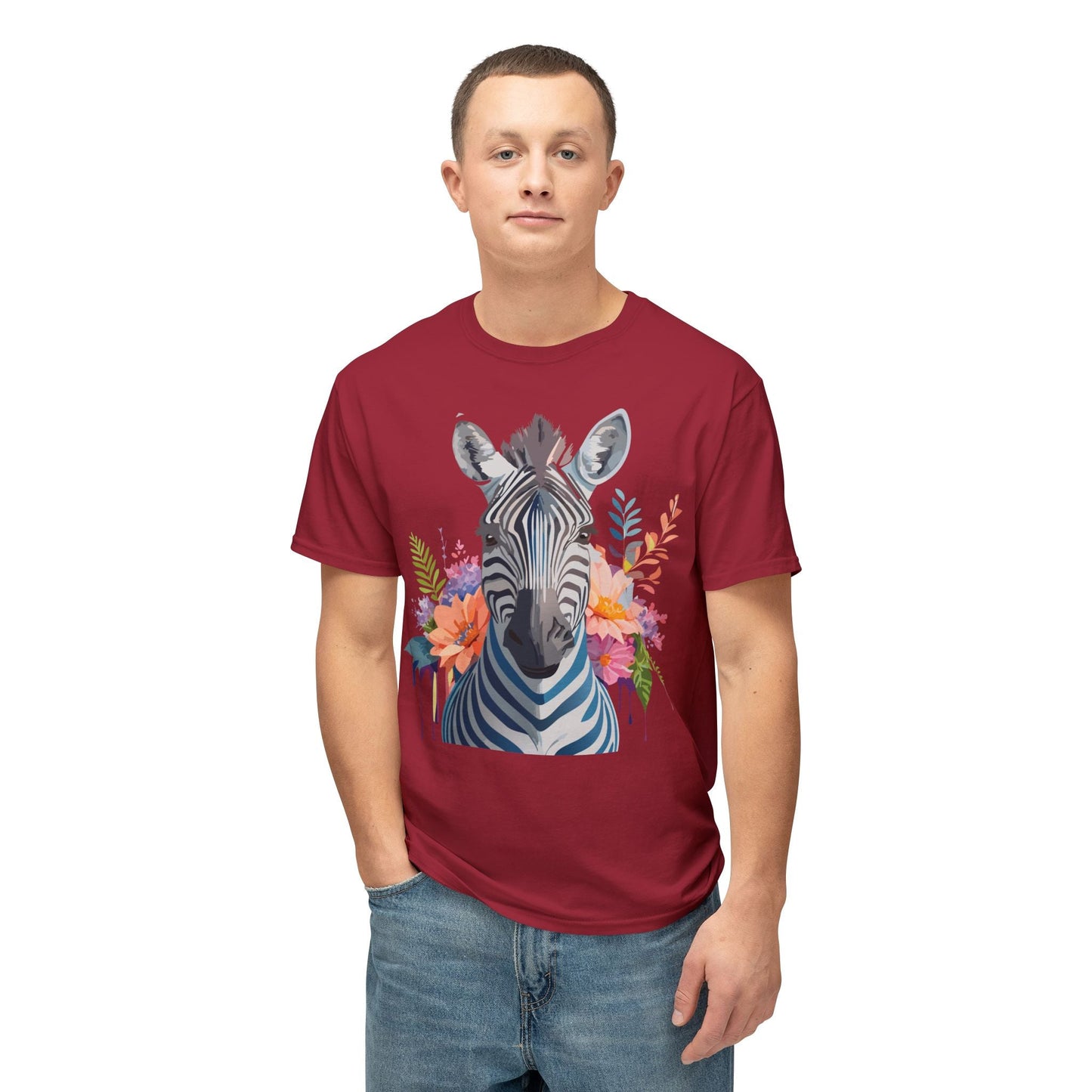 Unisex Zebra Art Print T Shirt HD Cotton Tee Floral Design Made In USA Premium Comfort Breathable