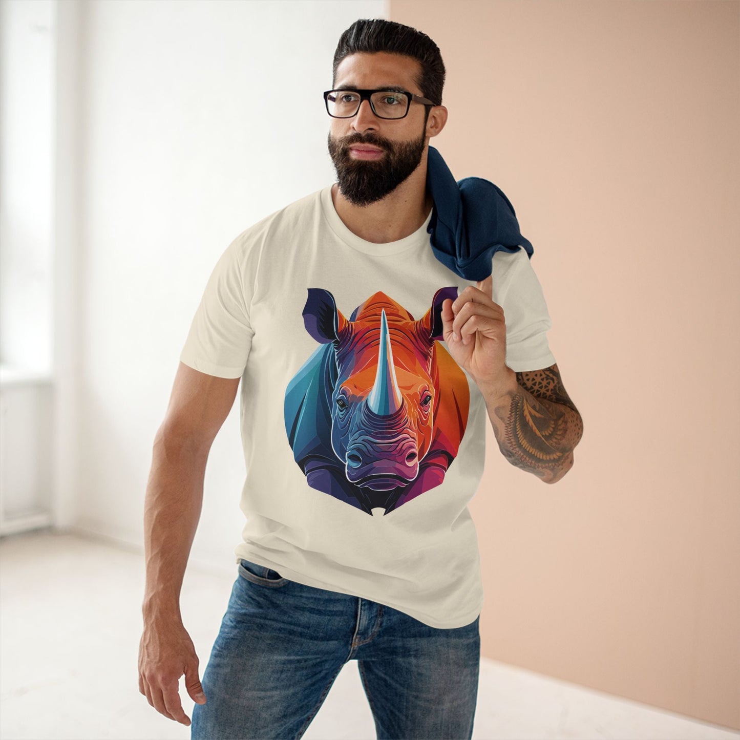 Rhino Animals Shirt Unisex Premium Cotton Tee With Original Art Design From Retro2Nova Art Collection
