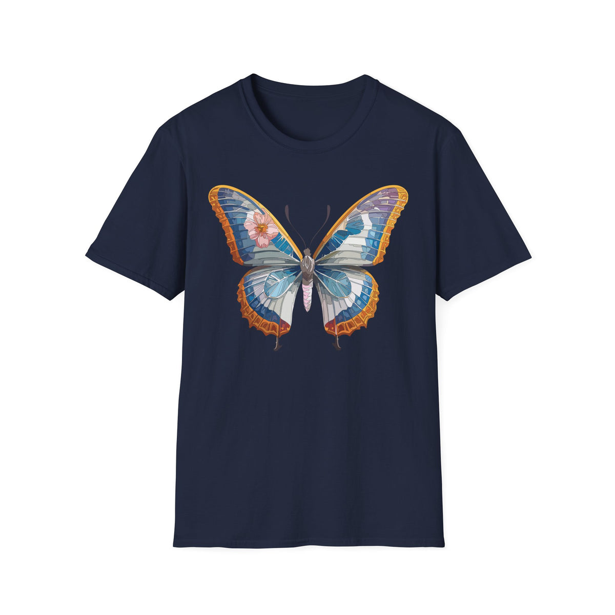 Blue Floral Butterfly T-Shirt | Vintage Botanical Butterfly Tee