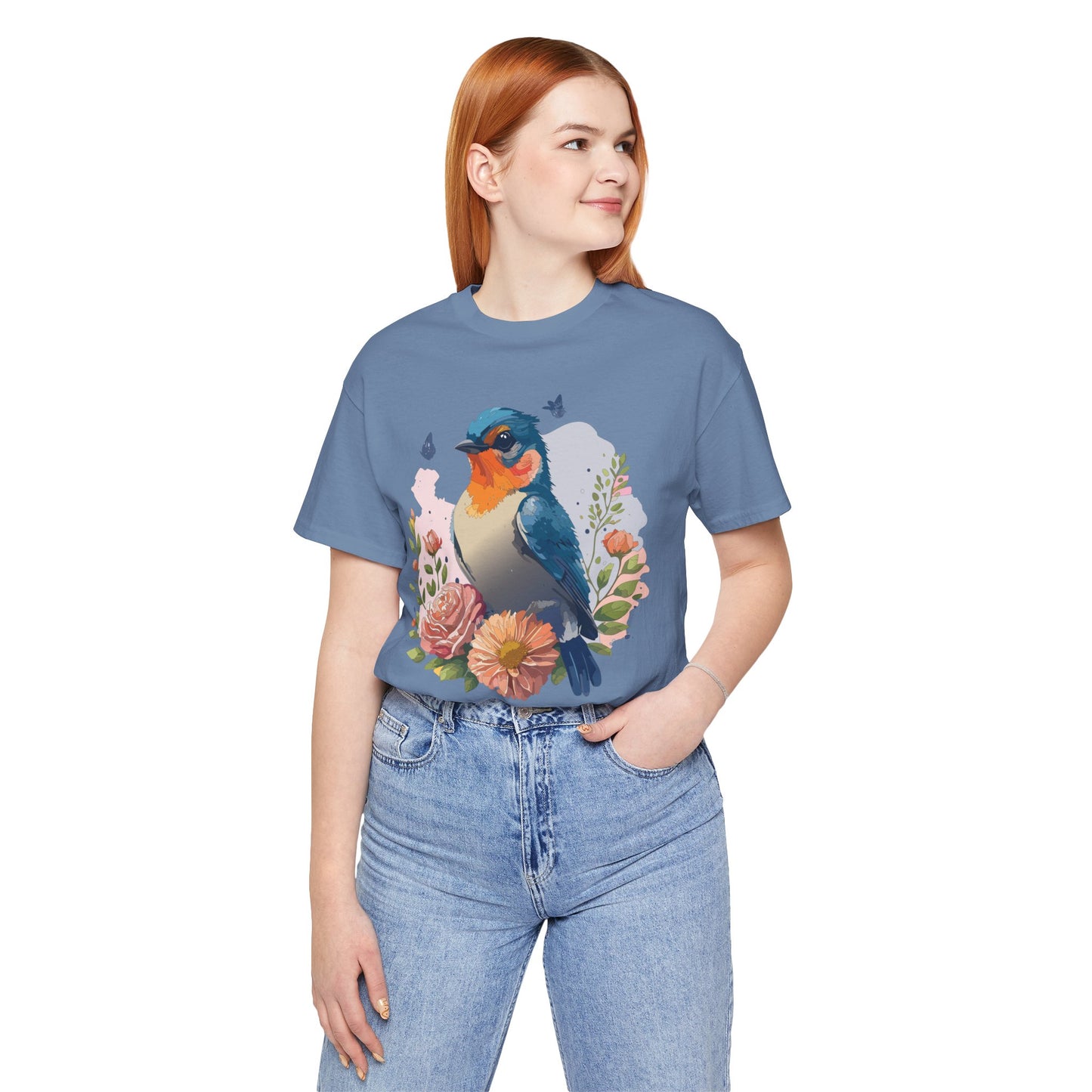 Floral Bird Tee, Animal Shirt, Bird Shirt, Floral Tee, Flower T-shirt, T-Shirt with Animal