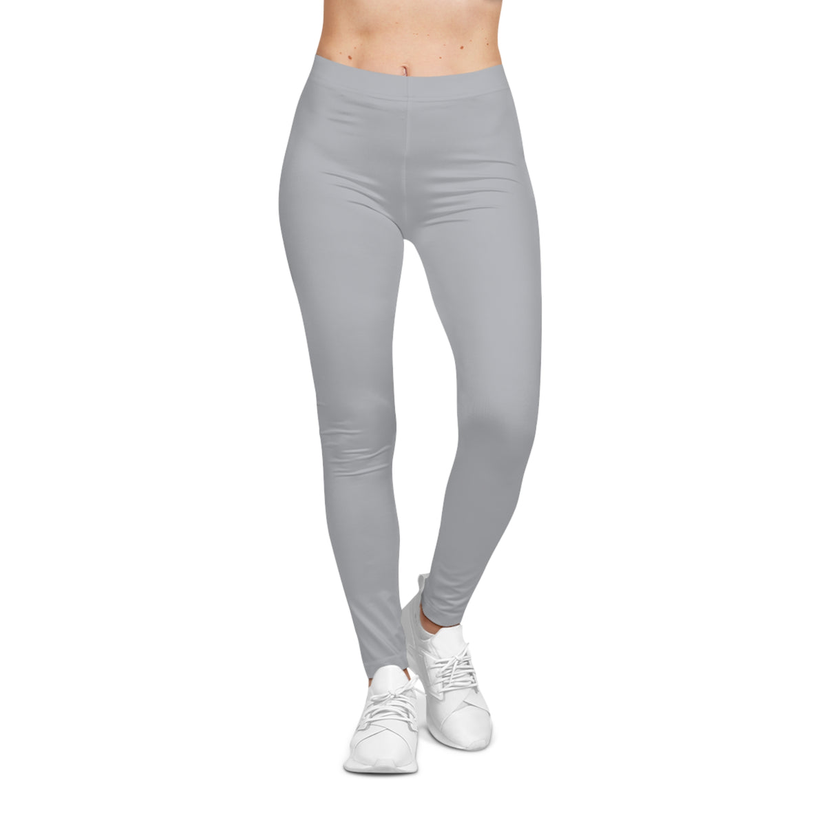 Pale Slate Grey Color Women's Poly-Span Casual Leggings Print Everyday Activewear Pants