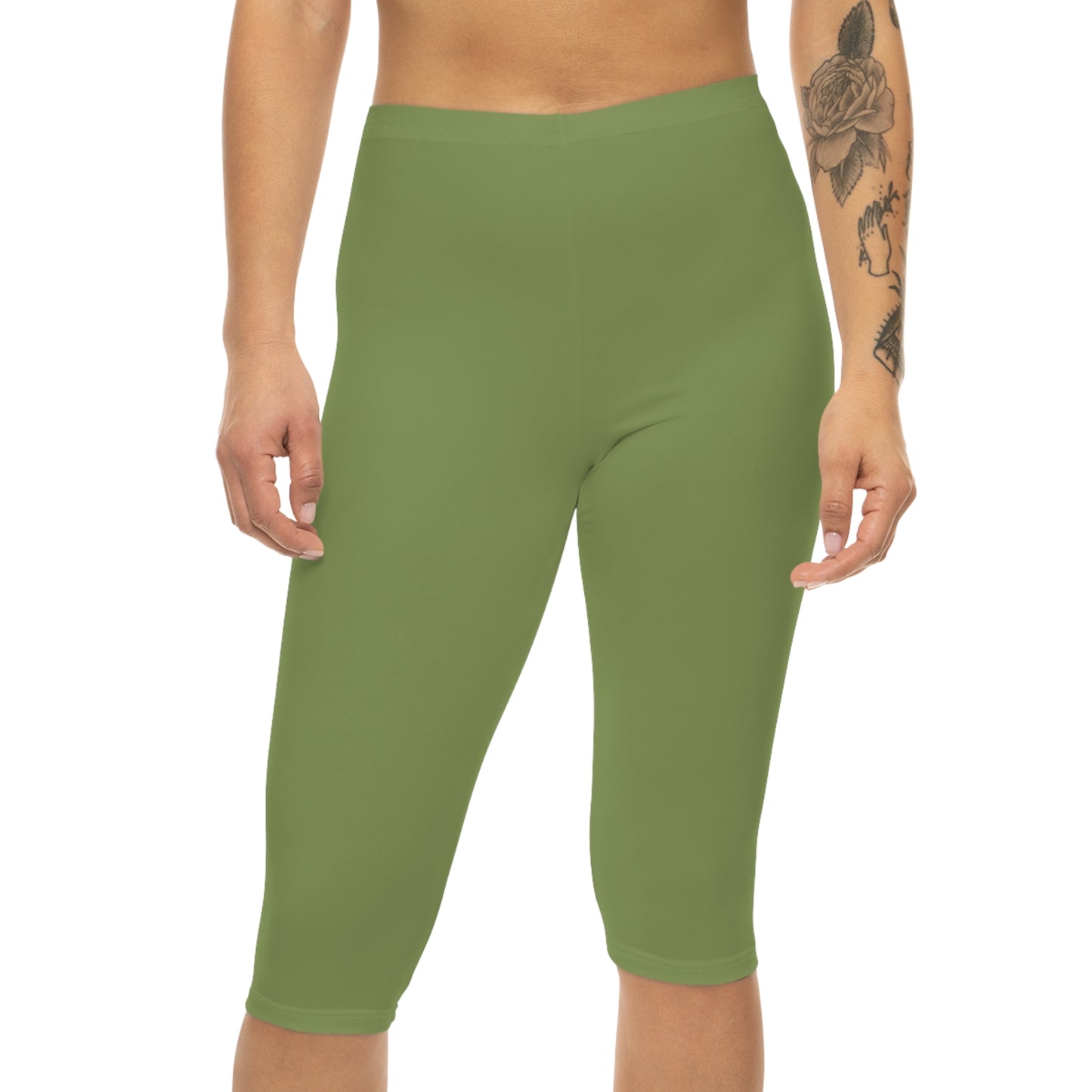Palm Leaf Color Women's Brushed Suede Poly Span Casual Capri Leggings XS-2XL