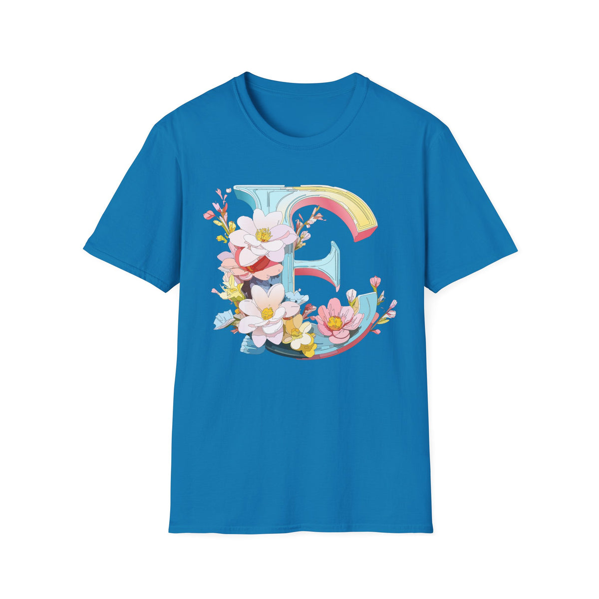 Floral Letter E T-Shirt | Monogram Initial Tee
