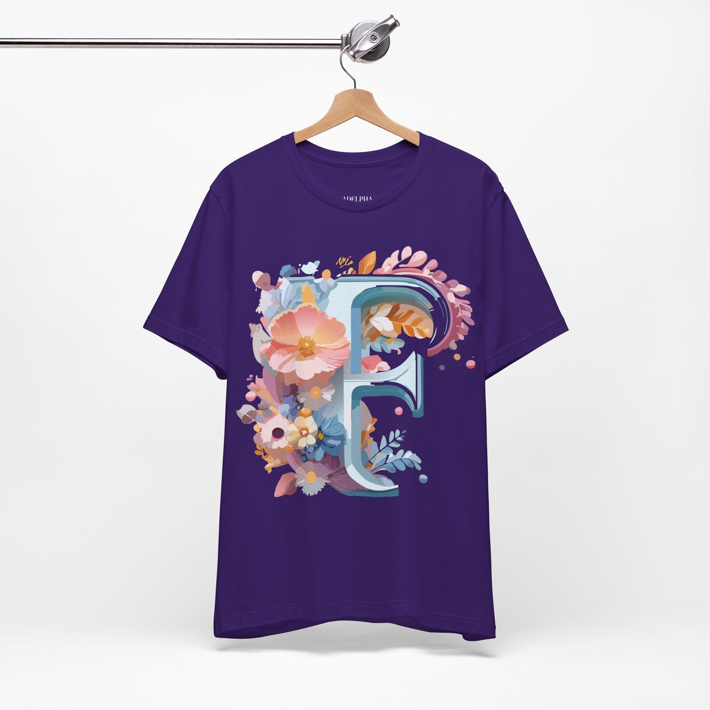 Letter F Graphic Tee Unisex Short Sleeve Vintage Inspired Adelpha Artwork Collection