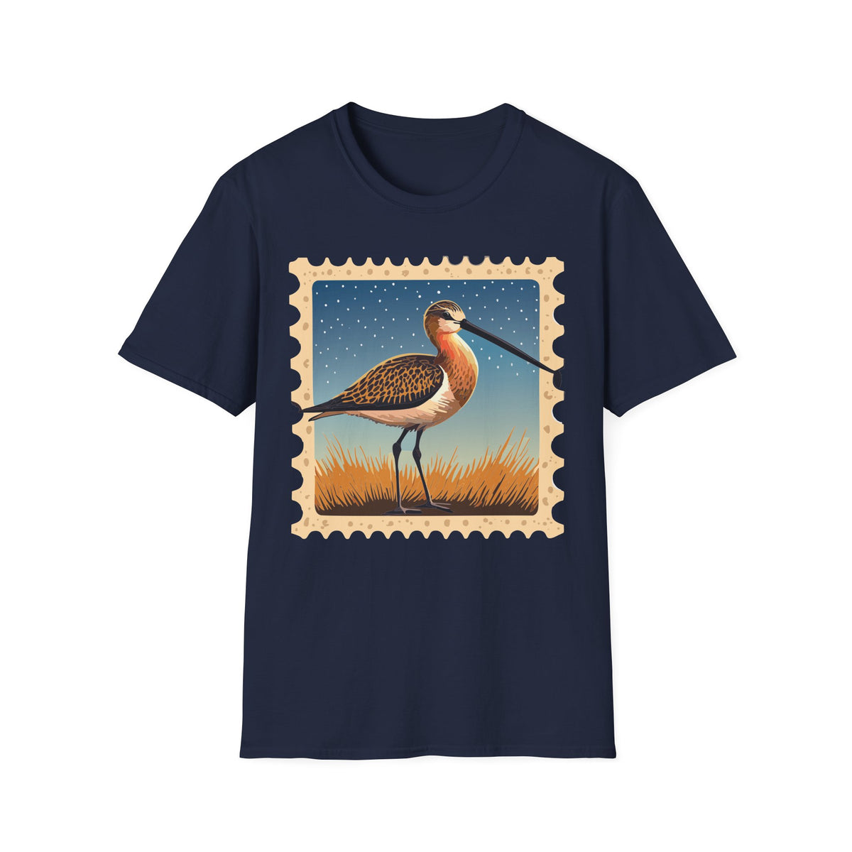 Shorebird Illustration T-Shirt | Vintage Postage Stamp Graphic Tee Unisex 100 Cotton Gildan T-Shirt