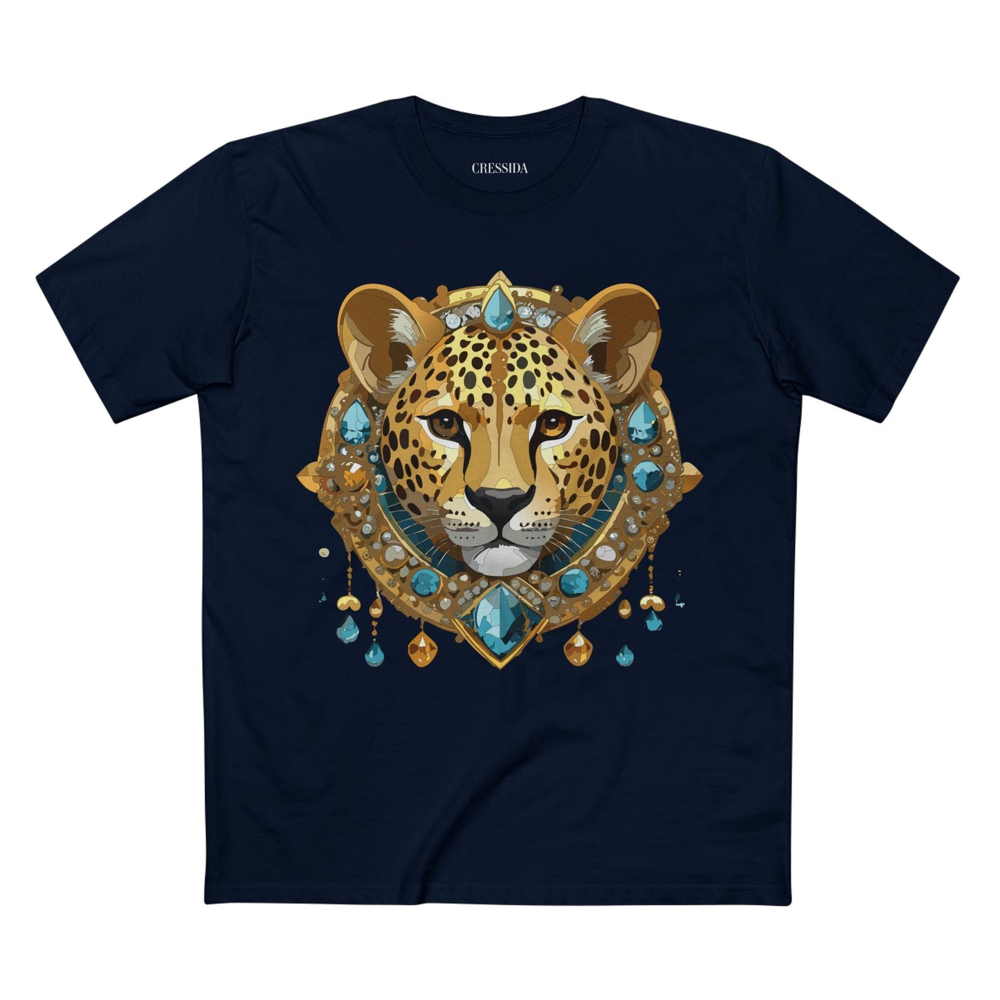 Cheetah Graphic Unisex 100 Cotton Tee With Unique Animal Golden Medallion Art Design 44