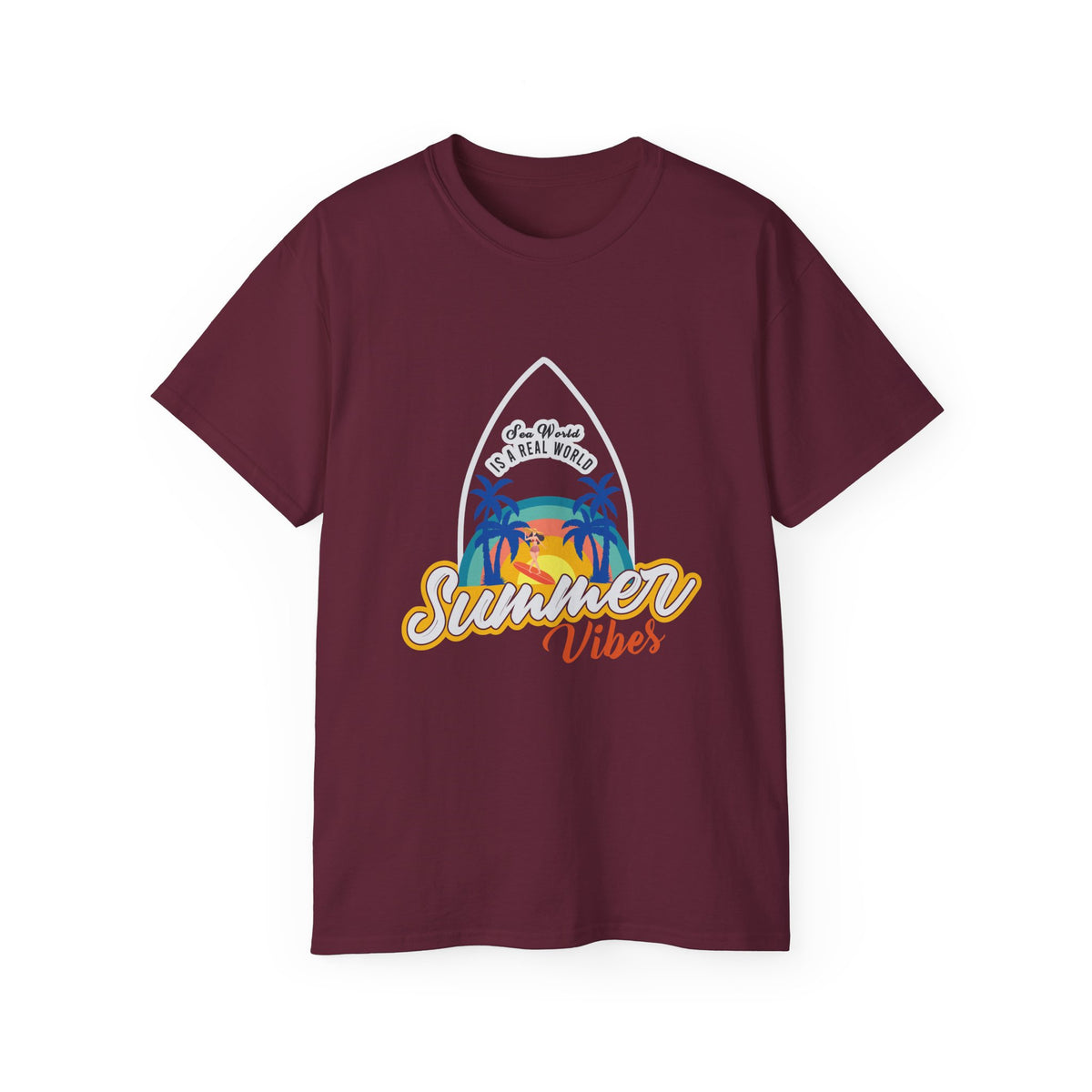 Summer Vibes Surf Graphic Tee | Tropical Sunset Palm Beach Design