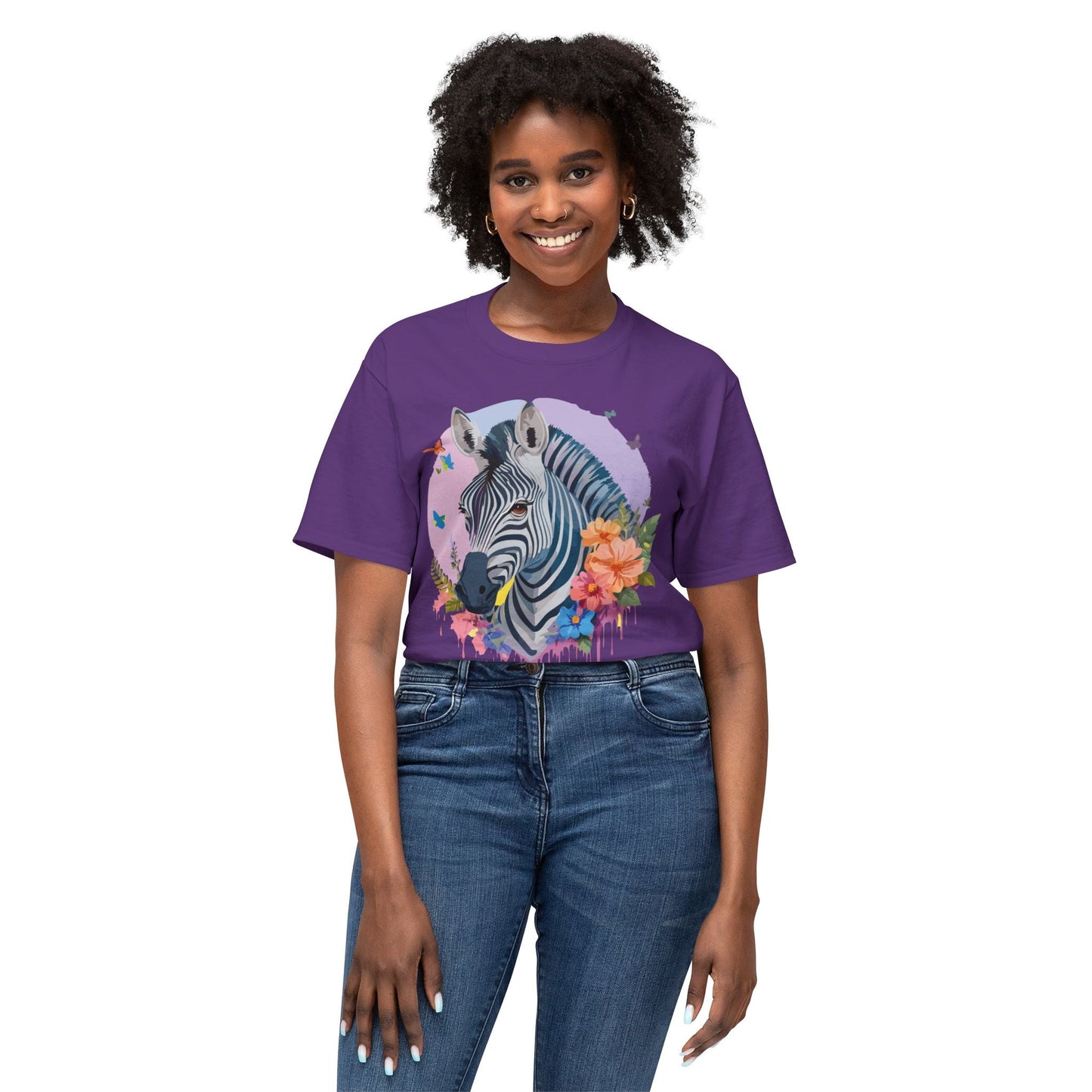Unisex Zebra T Shirt With Art Print HD Cotton Vintage Zebra Tee Floral Design Graphic Tee