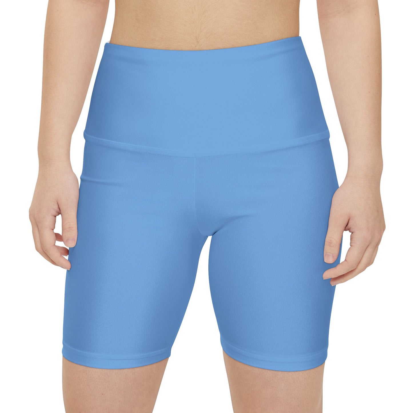 Frizz Horizon Blue Women's Workout Shorts — Solid High-Waist Biker Shorts for Exercise & Everyday Wear