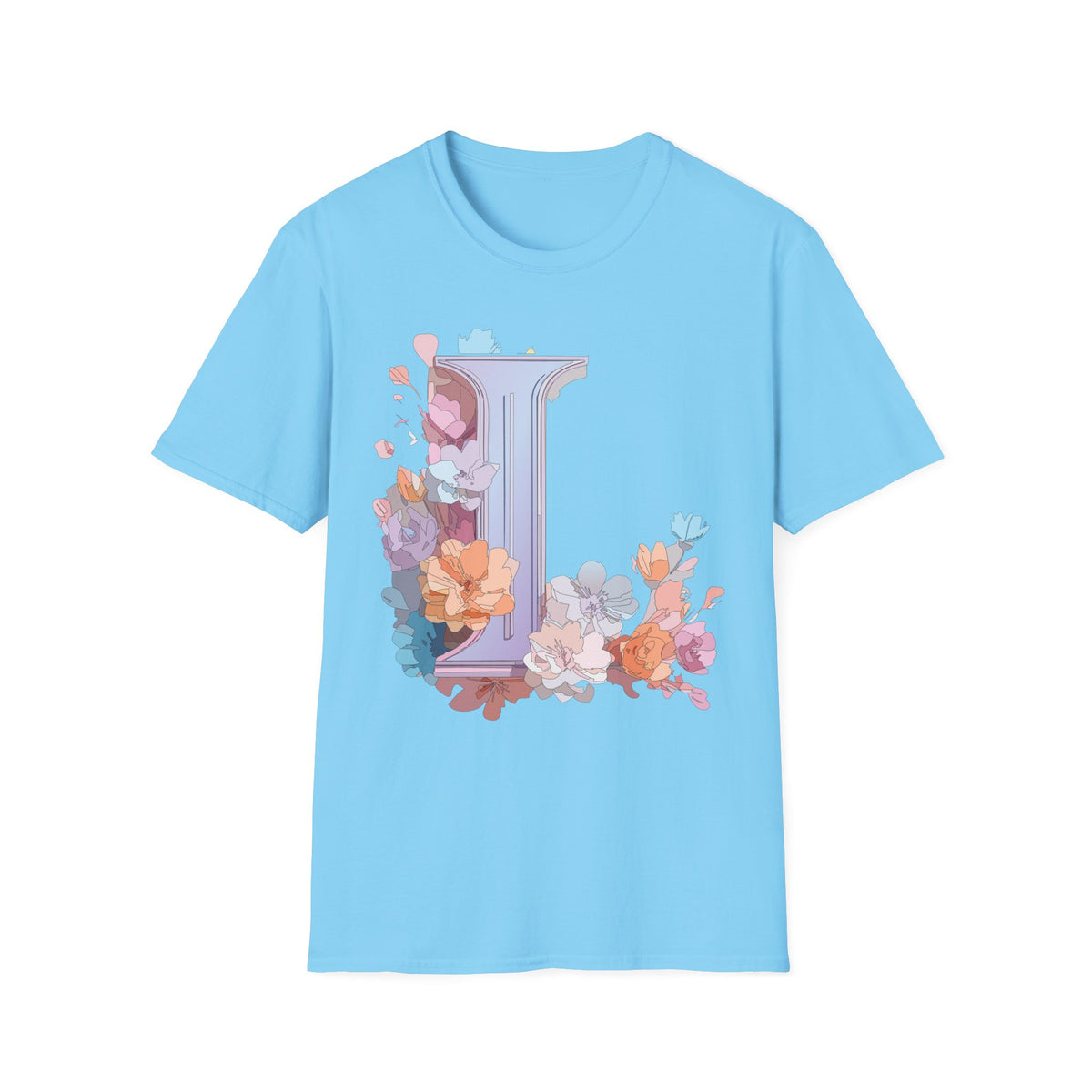 Floral Letter L Monogram T-Shirt | Pastel Botanical Initial Tee