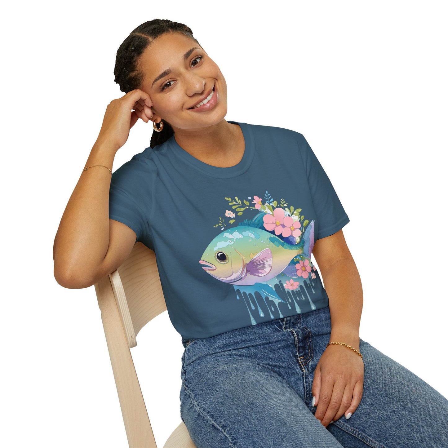 Fish Art Graphic Tee Unisex Gildan Softstyle 64000 100 Percent Ring Spun Cotton Comfortable Tee