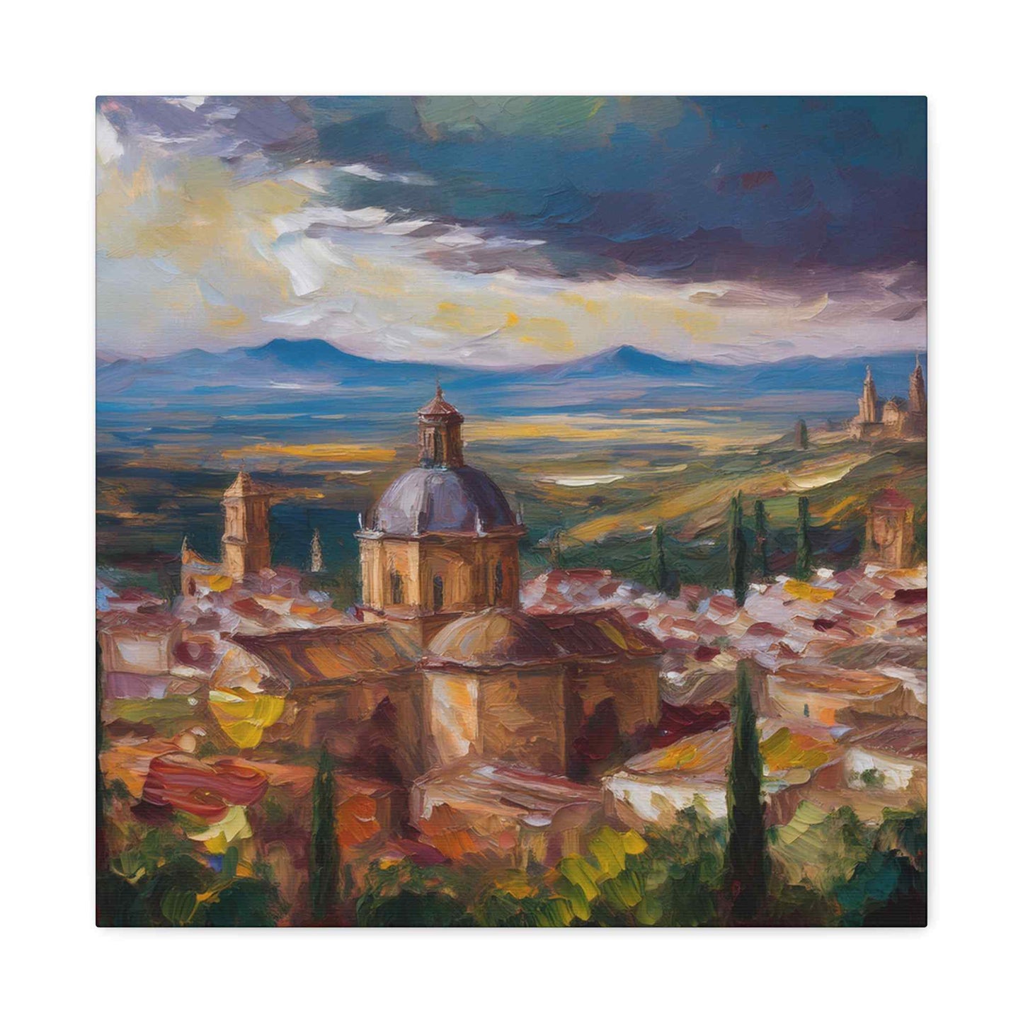 Spanish City Print Canvas, Oil Paint Print 20x20, 24x24, 30x30, 32x32, 36x36 Art Design Print Pine-Wood Inner Frame MC-56