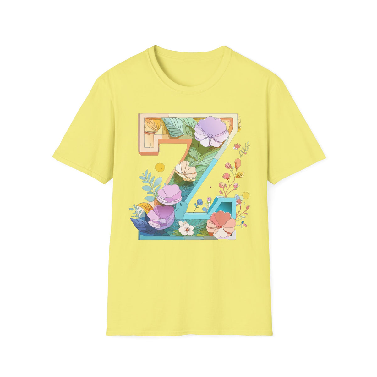 Floral Number 7 T-Shirt | Botanical Letter 7, Flower Initial Tee