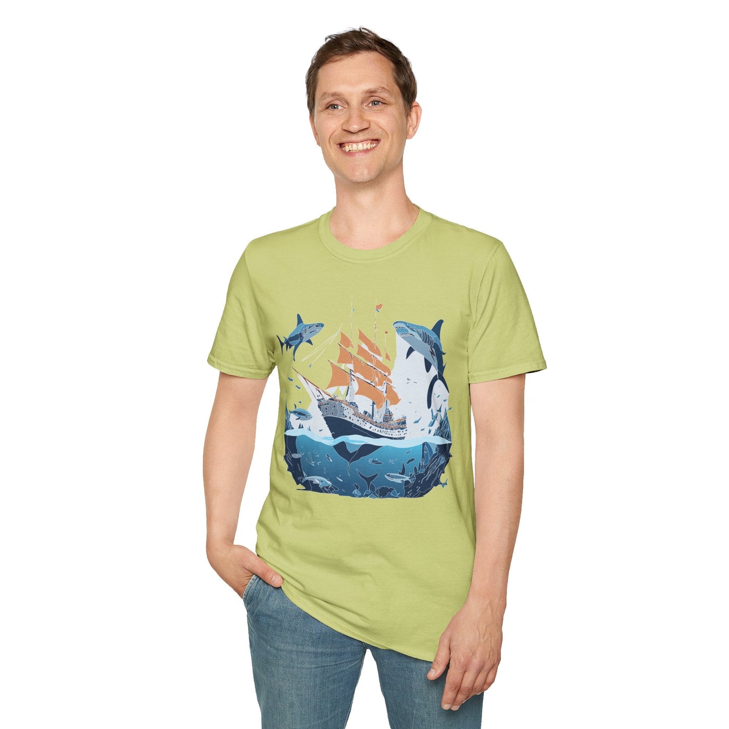 Ocean Tee Shirt Unisex Gildan Softstyle 64000 Ring Spun Cotton Art Print Graphic Ocean Design