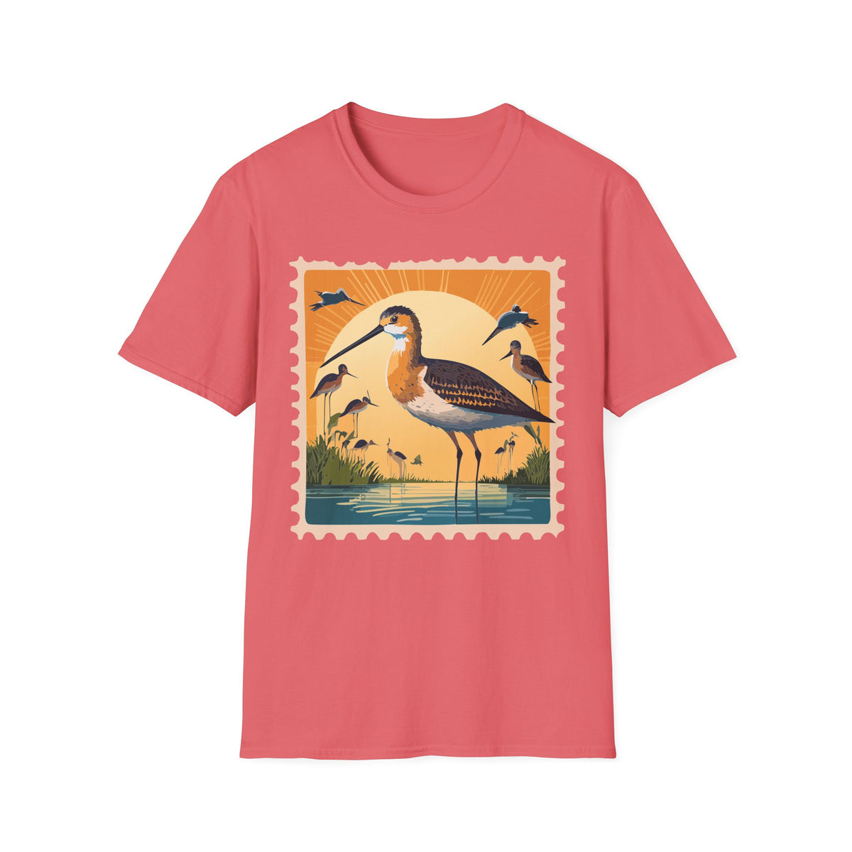 Shorebird Sunset Illustration T-Shirt | Coastal Bird Graphic Tee Unisex 100 Cotton Gildan T-Shirt