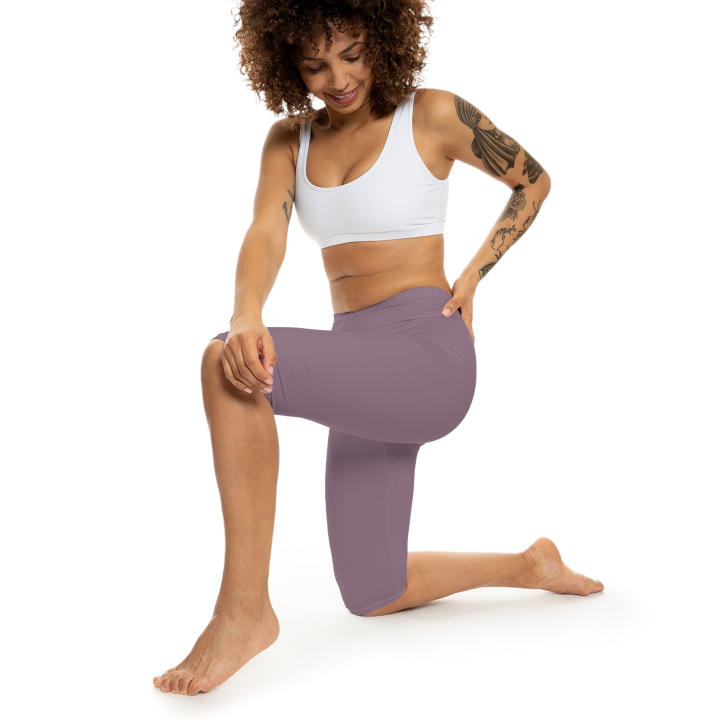 Dusty Mauve Color Women's Brushed Suede Poly Span Casual Capri Leggings XS-2XL