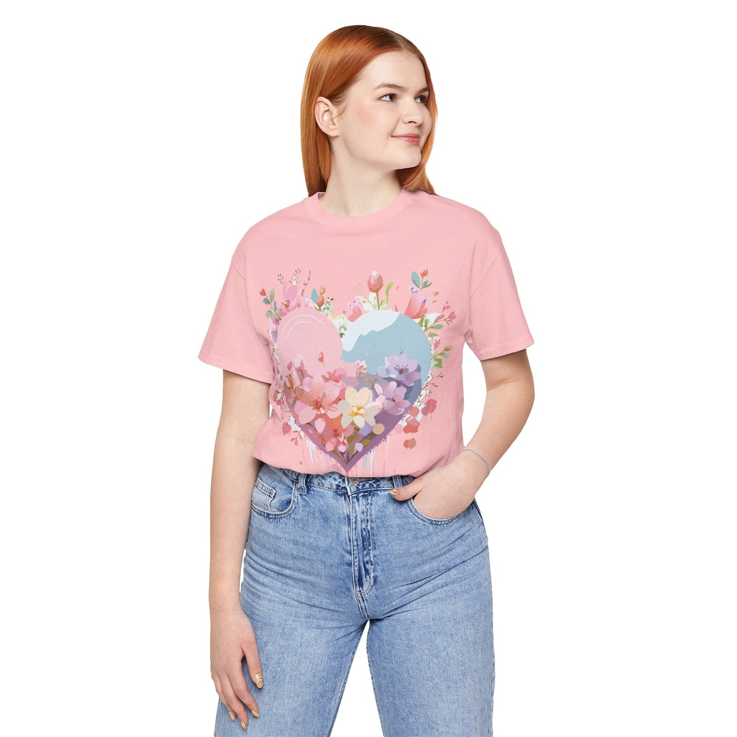 Valentine Day Graphic Unisex 100 Cotton Vintage Artwork with Love and Flower Design Tee 31